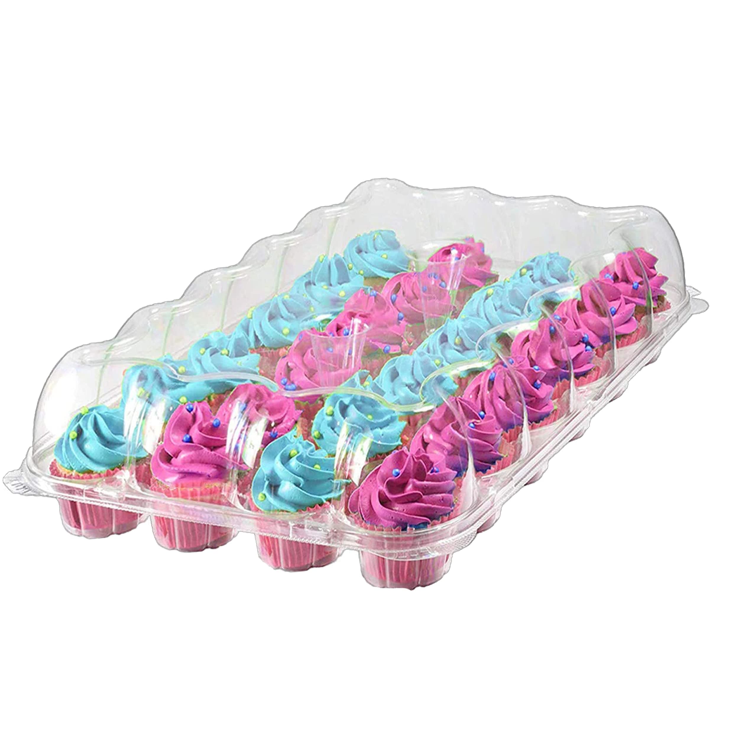 HeroFiber Cupcake Containers, 24 Compartment – 10 Pack – High Dome Clear Plastic Disposable Cupcake Boxes, Great Tray and Holder for Muffins and Bakery Goods Storage, with Detachable Lid.