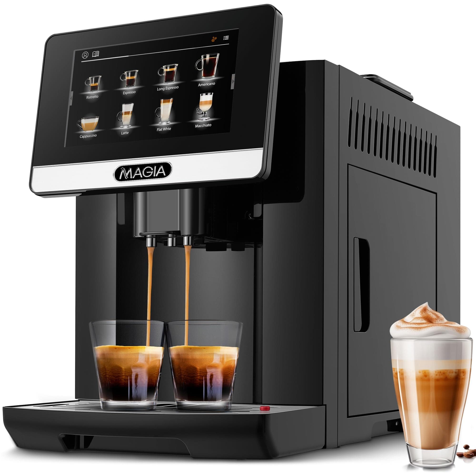 Zulay Magia Fully Automatic Espresso Machine With Grinder - 19 Customizable Coffee Options - Auto-Cleaning For Easy Maintenance - Milk-Foam System For Latte, Cappuccino - New Silver (13.8x18x9.4)
