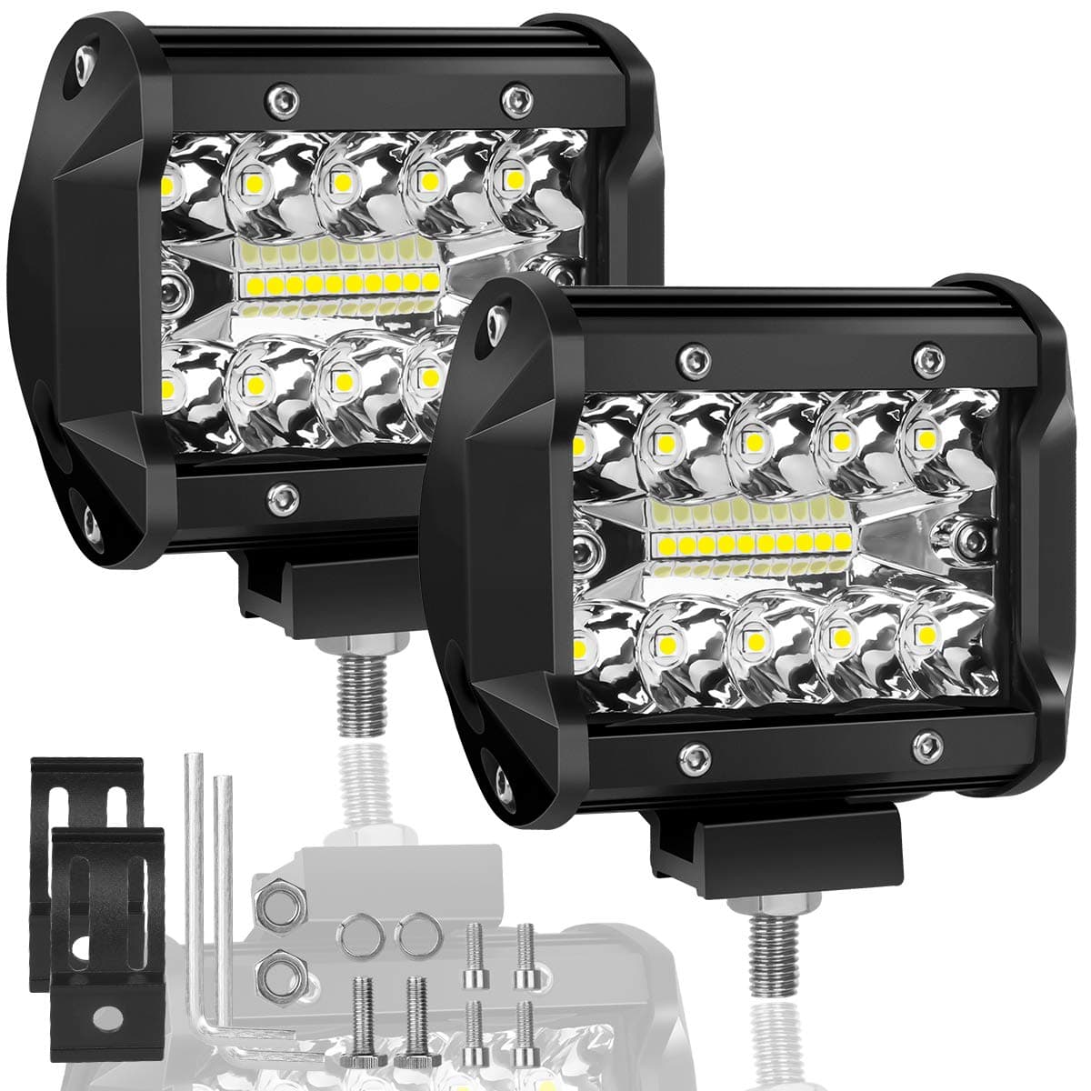 4 Inch 2PCS 120W Led Work Light,for Boat Lights Truck Spot Flood Combo Beam Motorcycle Lights 12000lm 12V/24V Waterproof Lights LED Light Bar Off Road Lights, SUV,Marine,2 Years Warranty