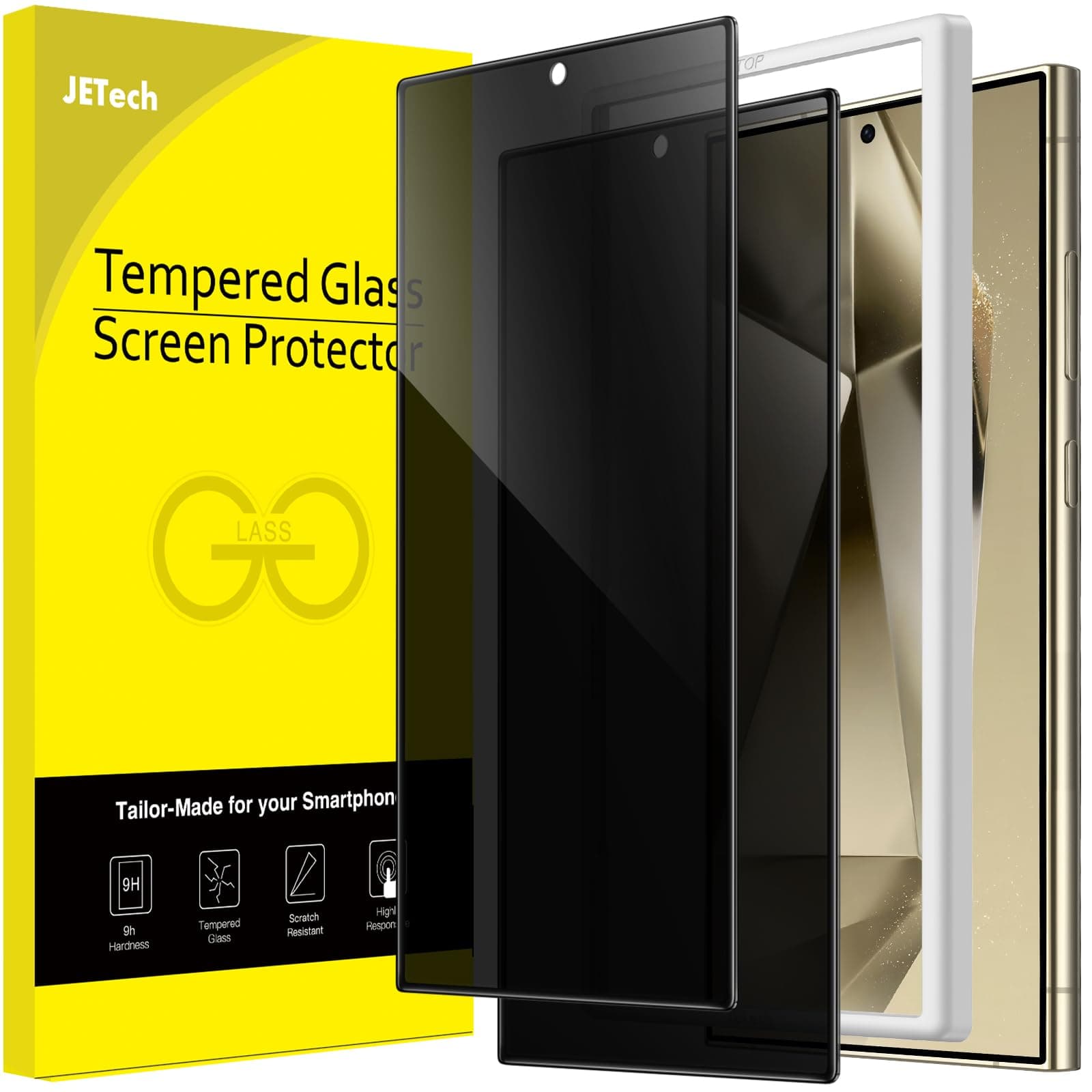 JETech Privacy Screen Protector for Samsung Galaxy S24 Ultra 5G 6.8-Inch, Anti-Spy Tempered Glass Film with Easy Installation Tool, Fingerprint Unlock Compatible, 2-Pack