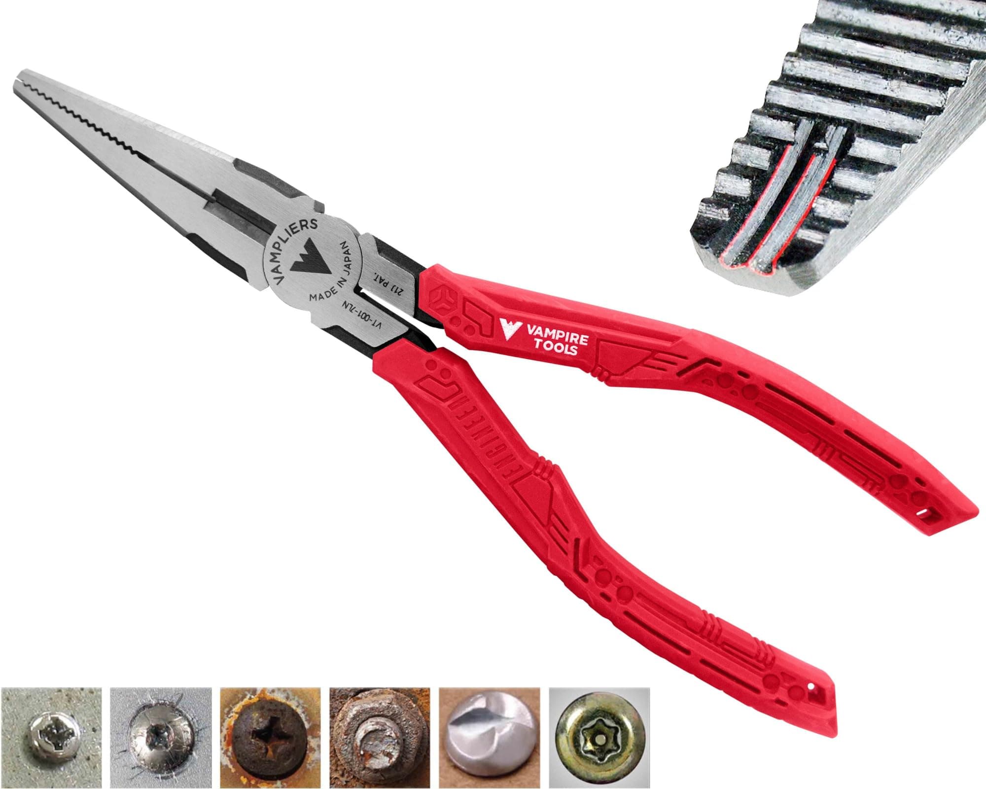 7.5" Stripped Screw Extractor Needle Nose Pliers. Made in Japan. Time-Saving Long Nose Screw Removal Plier for Removing Damaged Fasteners in Confined Spaces.