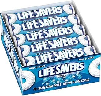 LIFE SAVERS Mints, Pep-O-Mint Hard Candy, Single Size Rolls, .84 Ounce, 20-Count Box