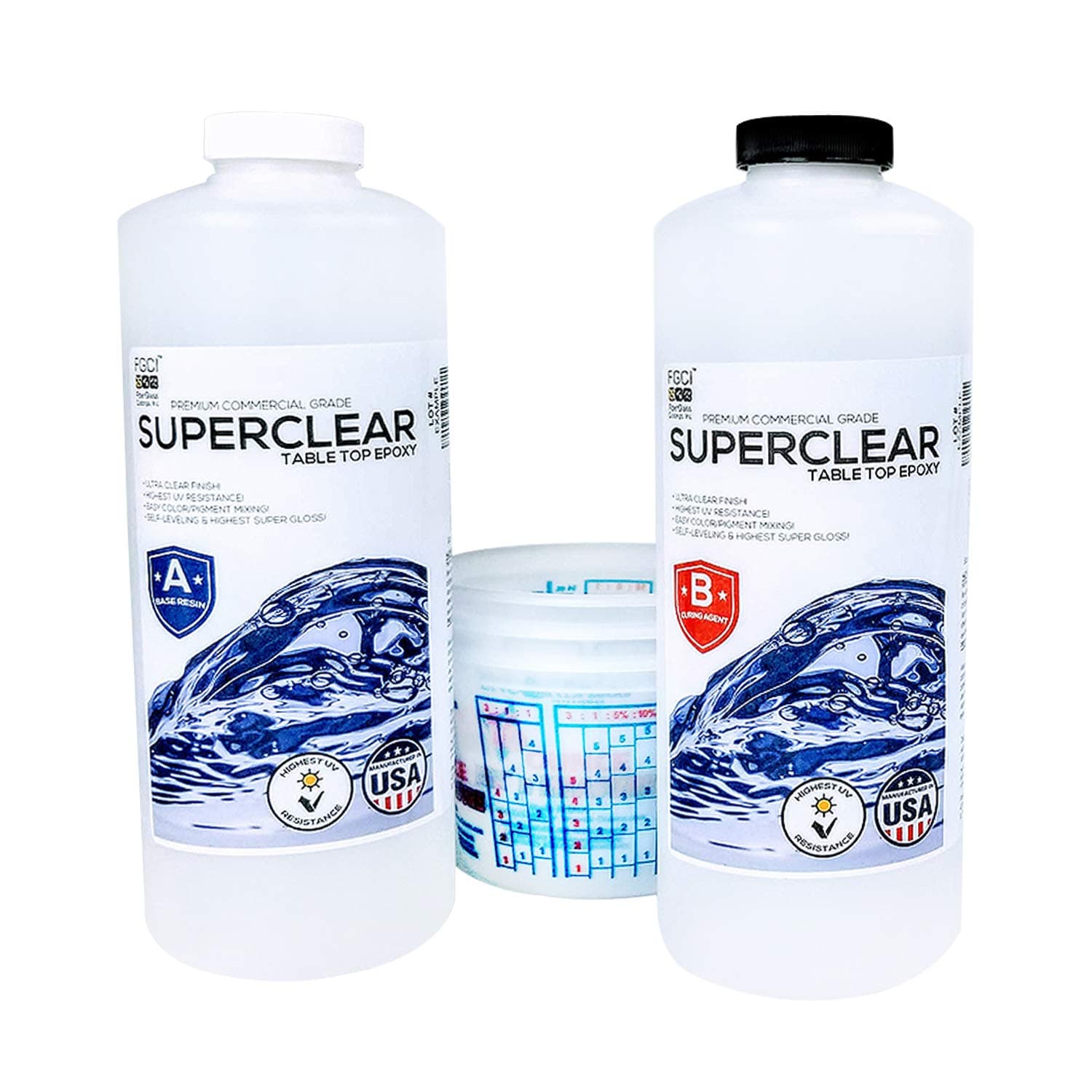Super Clear Coat Epoxy Resin Kit, 2 Quart Kit, Ultra Clear Liquid Glass 2 Part Self Leveling Epoxy Resin, Epoxy Resin Table DIY, Includes Epoxy Resin 1 Quart & Hardener 1 Quart & 3 1qt Cups