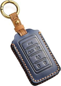 EASYANT Leather Key Fob Cover for 2021-2024 Jeep Grand Cherokee L Grand Wagoneer Key Case Protector keychain Smart Key Holder