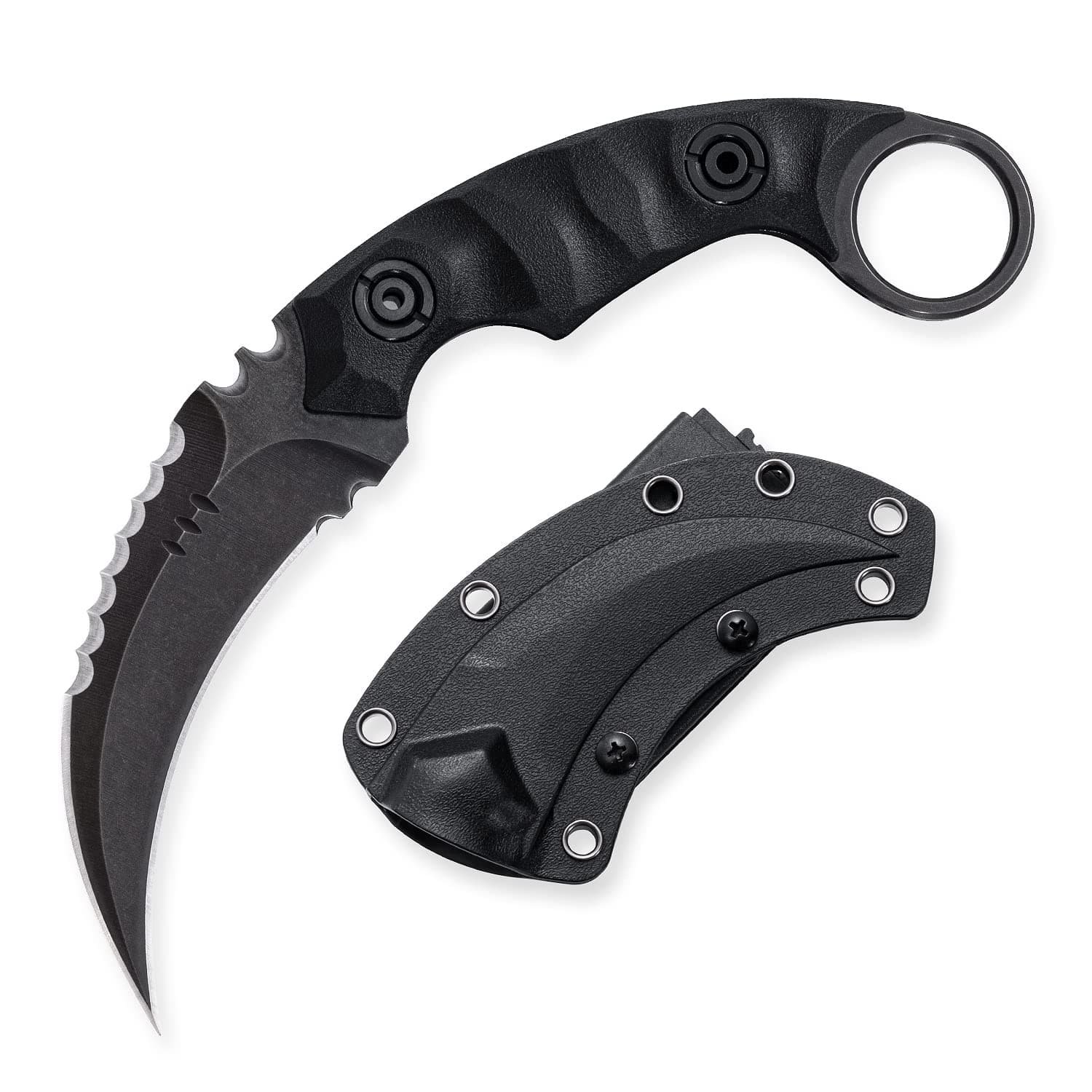 Fixed Blade Knife, D2 Steel Blade, G10 Handle, Tactical EDC, Double Edged, Claw Knife, Utility for Outdoor Survival, Hiking, Camping with Kydex Sheath OK1212 (Black/Black)
