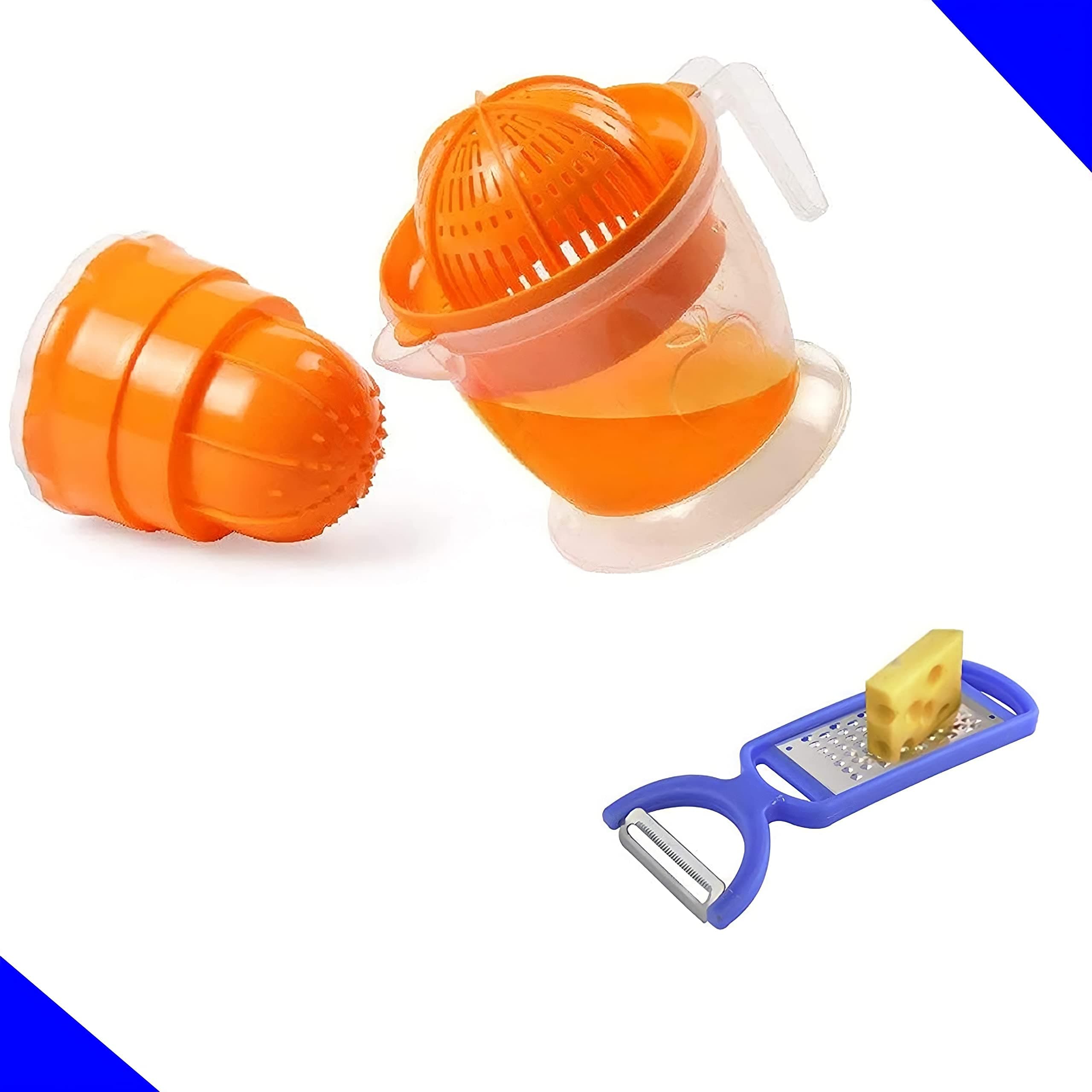 Redfam Plastic 2 in 1 Multi Use Manual Hand Press Fruit Juicer (Multicolour) - Free Peeler Grater