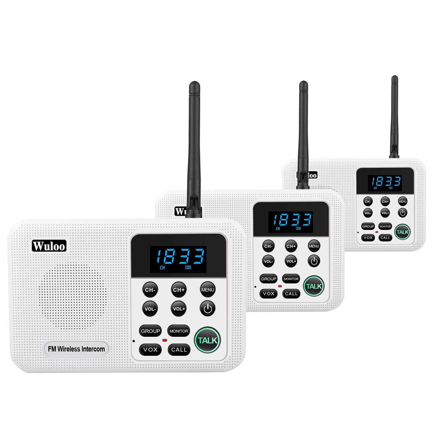 Intercoms Wireless For Home 1 Mile Range 22 Channel 100 Digital Code Display Screen, Intercom System House Business Office, Room To Communication(3Stations White)