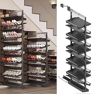 Pull-Out Shoe Rack Organizer for Closet Shoe Cabinet,Adjustable Height Retractable Metal Stackable Shoe Rack, Vertical Shelf Organizer for Small Bedroom Closet, Space Saving Storage, Black(80cm,10 Tie