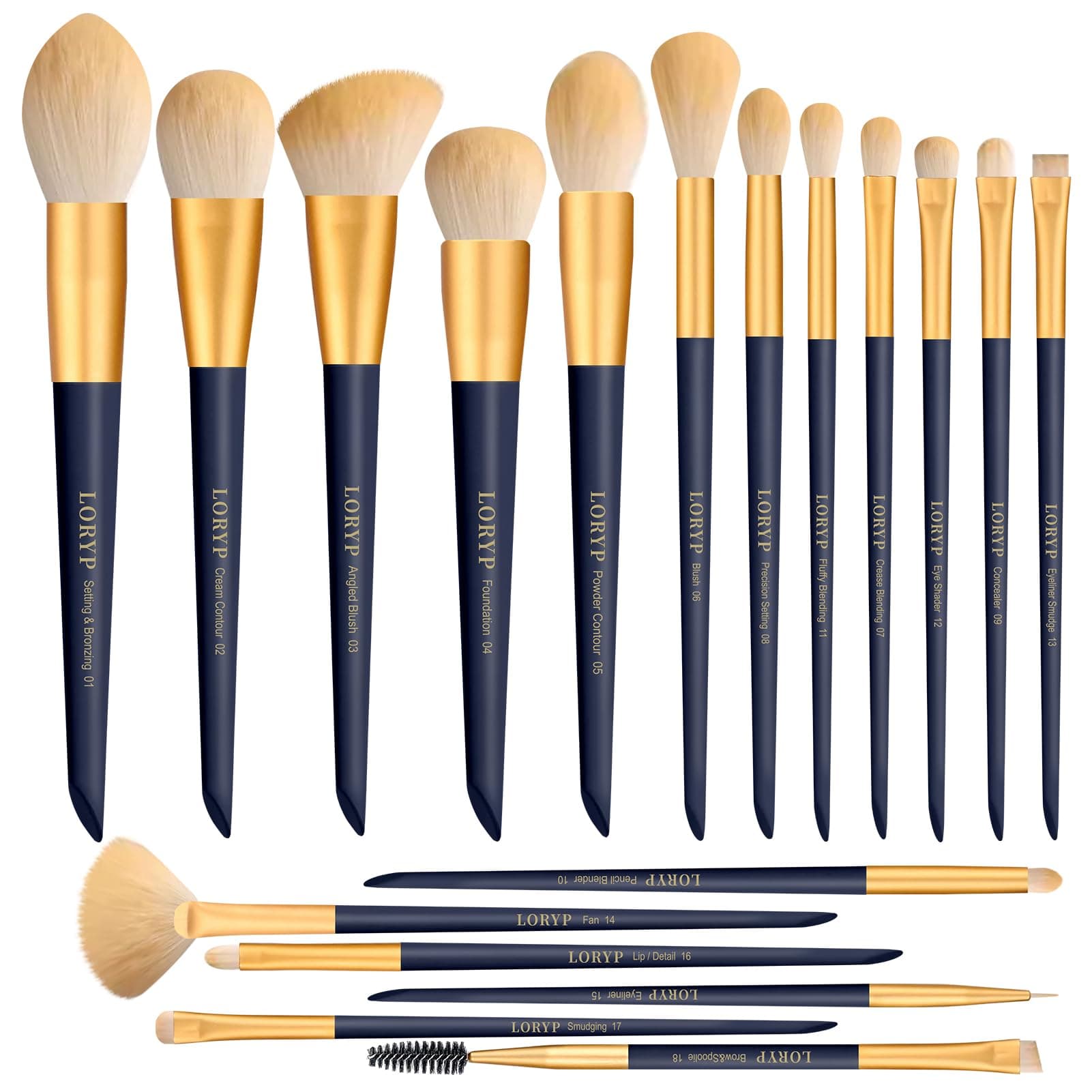 LORYP Makeup Brushes Set Labeled Face and Eye Brush Set Ultra soft hair Foundation, Concealer, Blush, Contour, Blending, Eyeshadow Brush kit (Blue)
