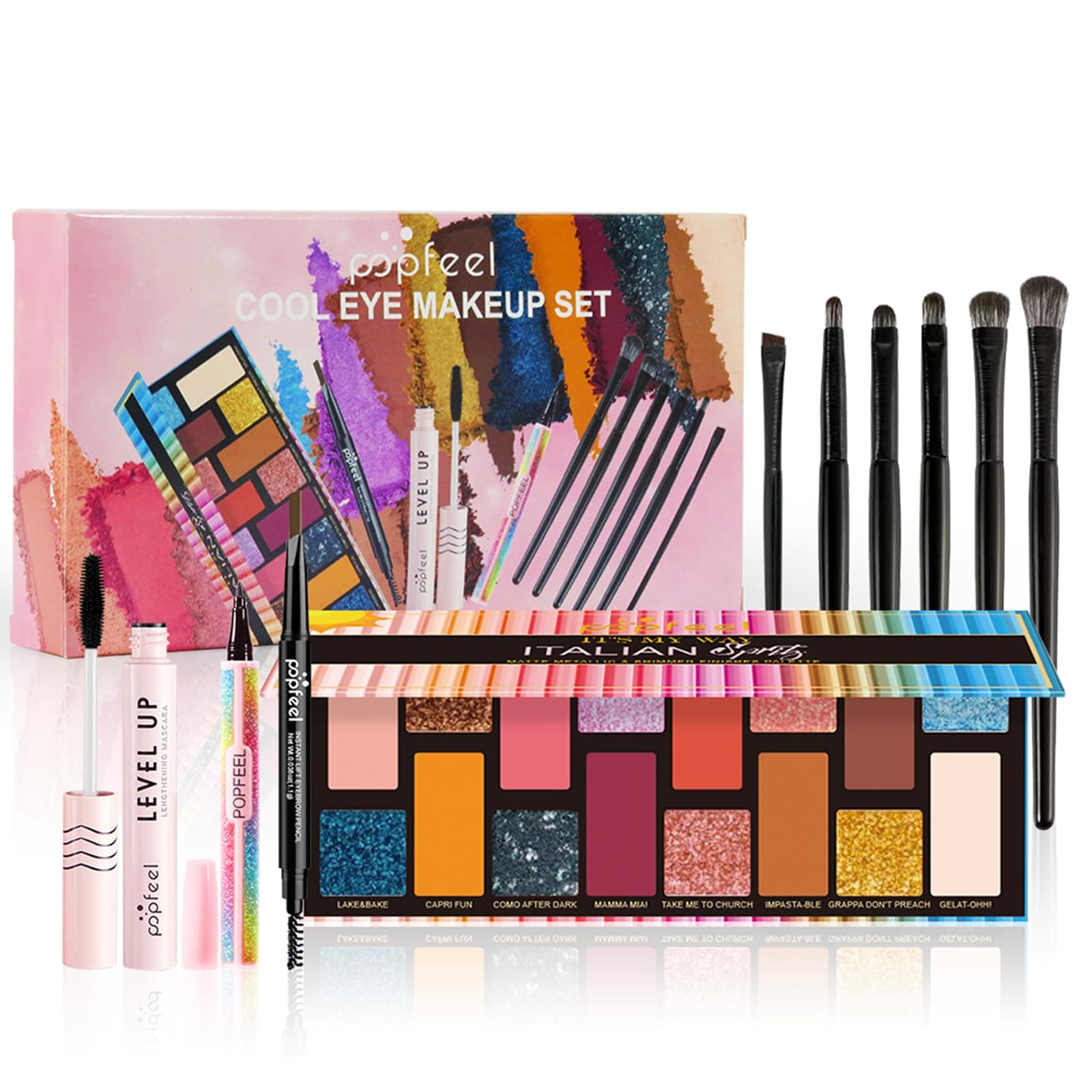 RoseFlower Professional Makeup Set, Essential Make up Starter Set Make-up Sets with 8 Colors Matte Glitter Eyeshadow Palette Makeup Brush Set Eyebrow Pencil Eyeliner Mascara