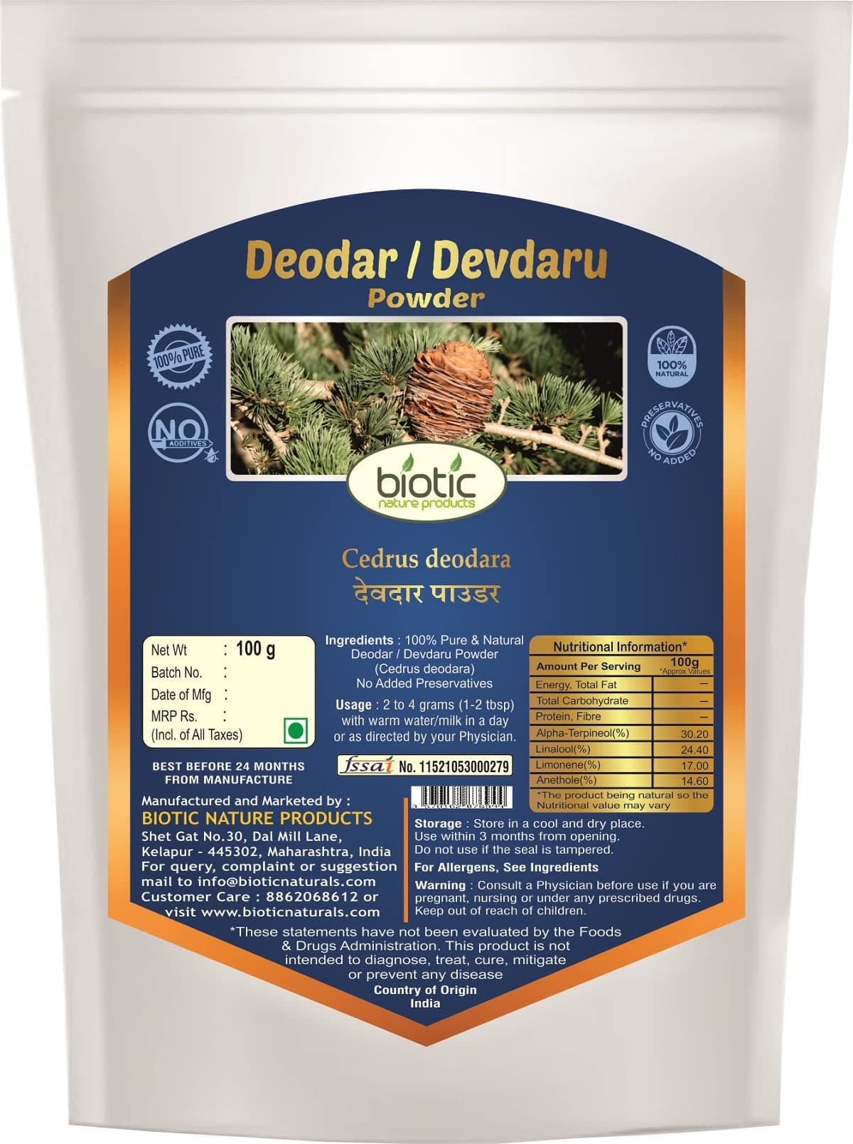 Deodar Powder (Cedrus Deodara) Devadaru Powder - 100g