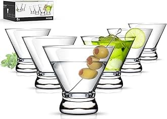 Martini Glasses Set of 6, Stemless Martini Cocktail Glasses for Margarita, Manhattan, Cosmopolitan, Home Bar, Evening Parties, Birthdays, Housewarming Gift, Crystal Clear 8 OZ
