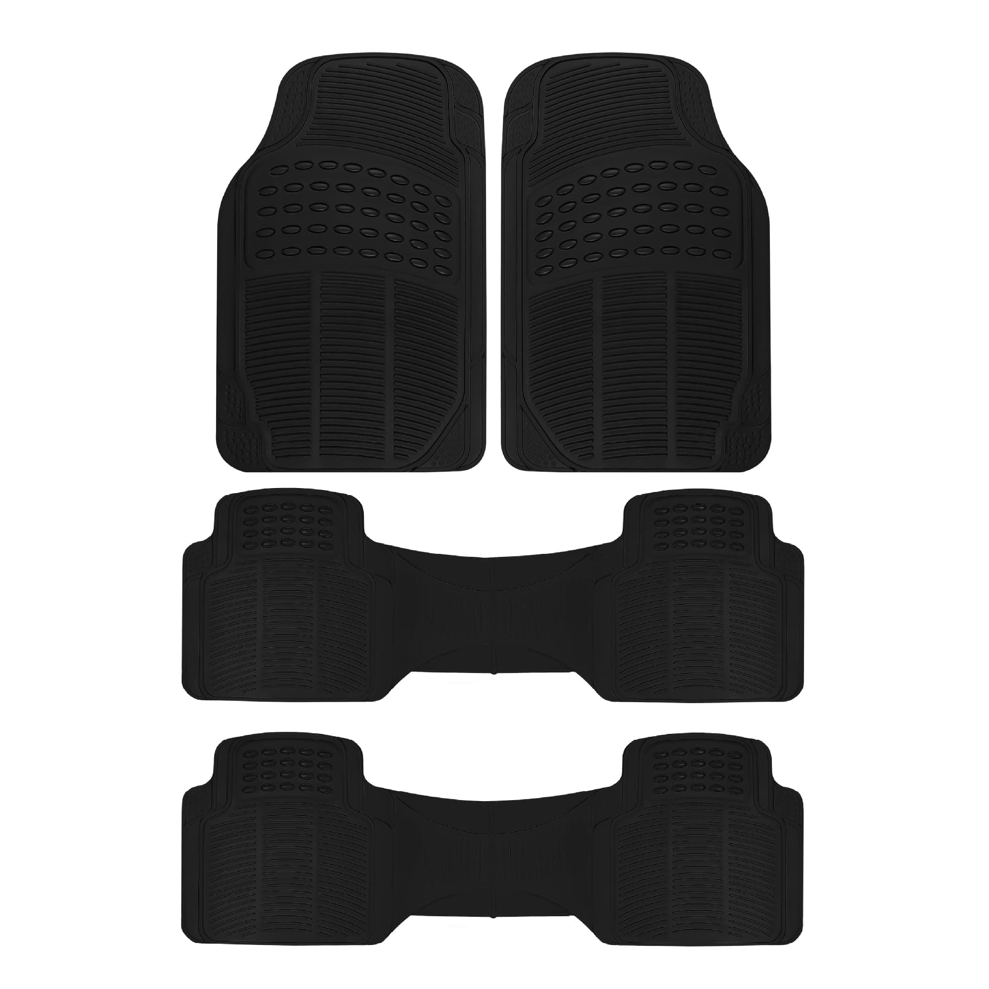 3-Row ProLiner Original Heavy Duty 4pc Front & Rear Rubber Floor Mats for Car SUV Van (Fits 3rd Row Vehicles) - All Weather Protection Universal Fit (Black)
