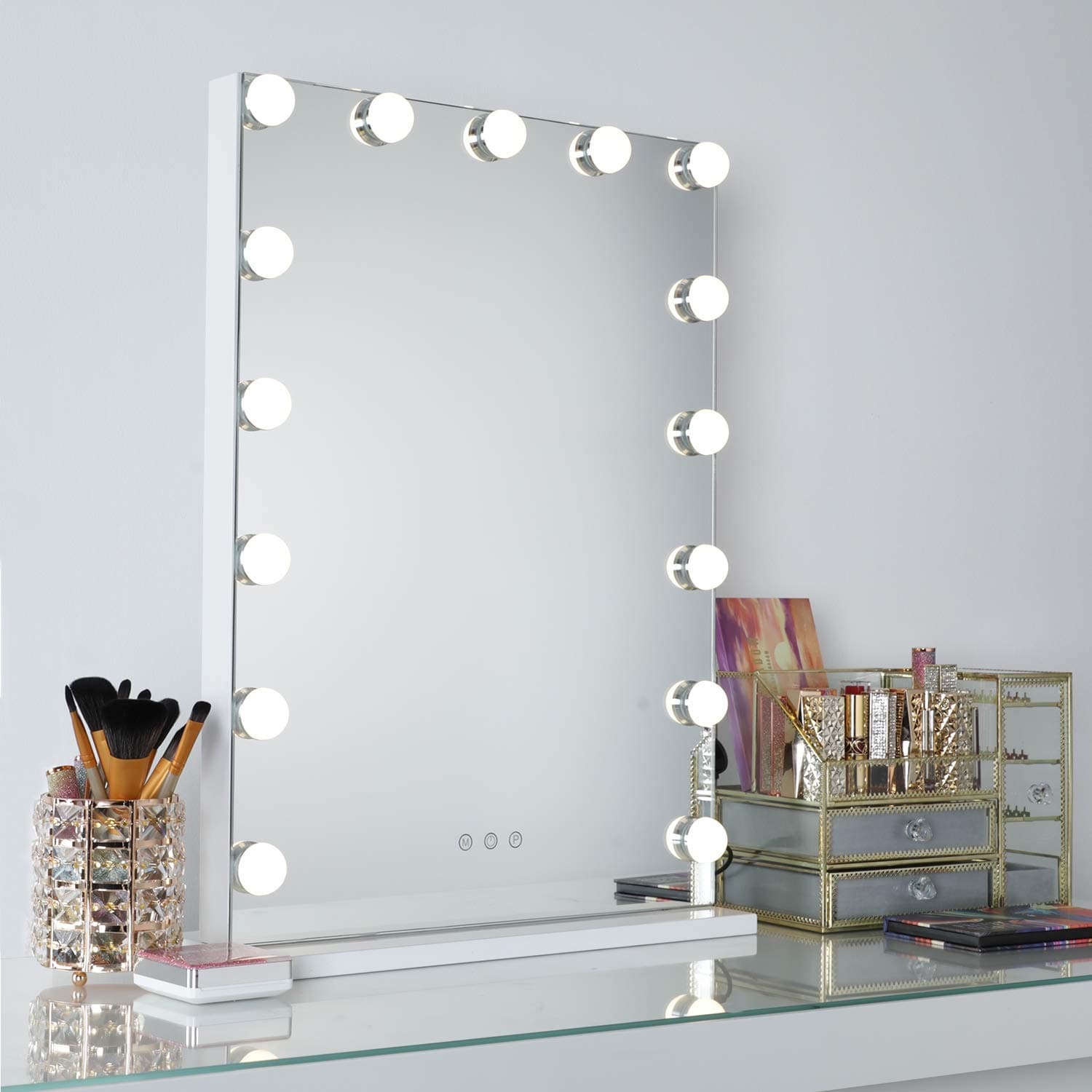 Makeup Mirror with Lights, Lighted Vanity Mirror with 3 Color Lighting Modes, Handy USB Port, Touch Control Design, Cosmetic Mirror for Makeup, White (H22.8 x L16.9 inch)