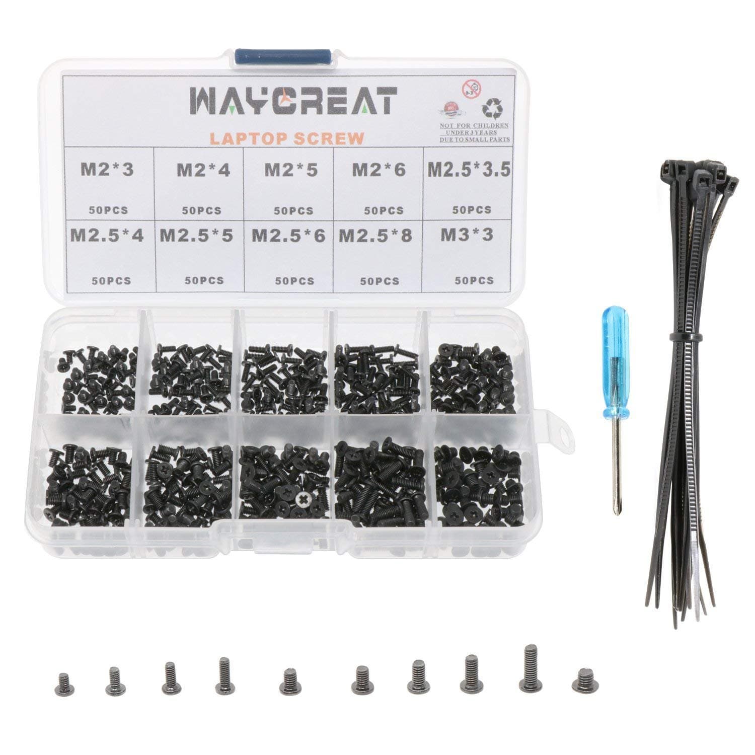 Waycreat500pcs M2 M2.5 M3 Laptop Notebook Computer Screws Set Kit for IBM HP Dell Samsung Sony Toshiba Gateway Acer Lenovo