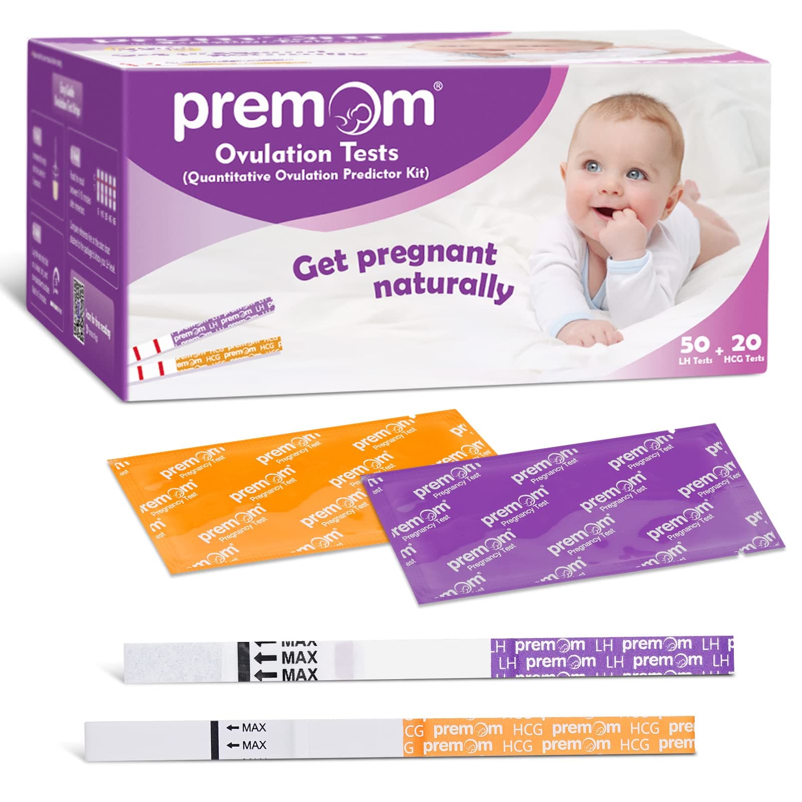 Premom Quantitative Ovulation Predictor Kit, 50 Ovulation Tests + 20 Pregnancy Tests, Advanced Ovulation Test Strips Combo With Numerical Results, Smart Digital Ovulation Reader App, Pms-5020