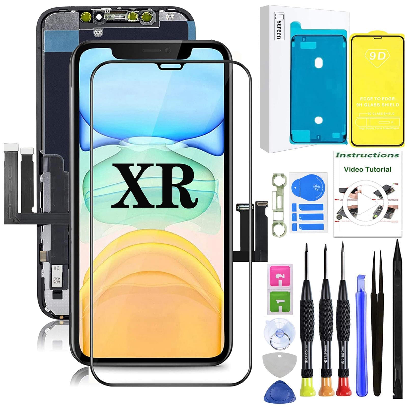 for iPhone XR Screen Replacement,LCD Display Touch Screen Assembly,Compatible with iPhone XR Screen Replacement 6.1 inch (Model A1984, A2105, A2106, A2108) with Screen Protector and Repair Tools
