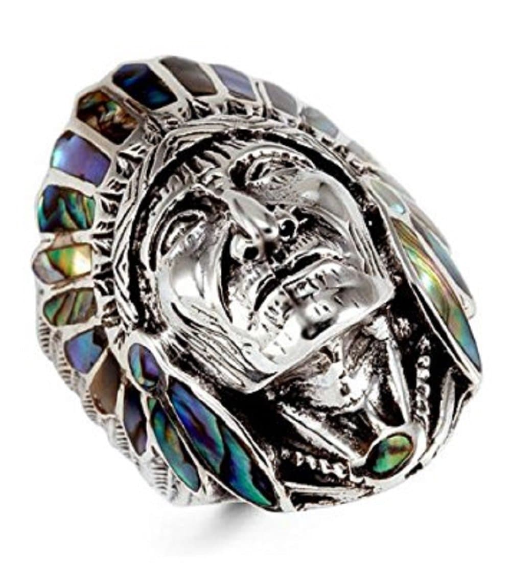 925 Silver Abalone Native American Indian Chief Ring Size 9, 10, 11, 12 and 13