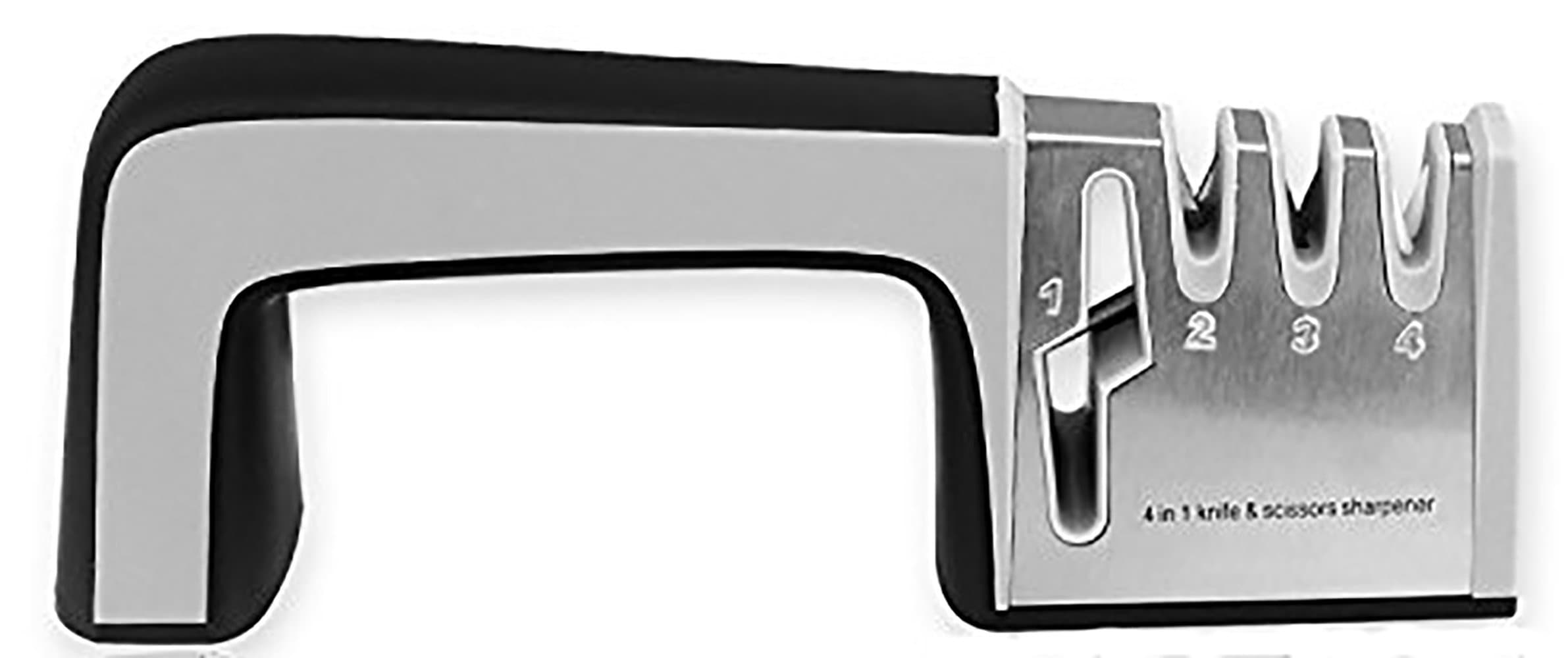 Suregem Knife Sharpener Professional 4 in1 Stages For All Kitchen Knives and Scissor Sizes Stainless Steel Silver and Black For Both Left and Right Hand Users