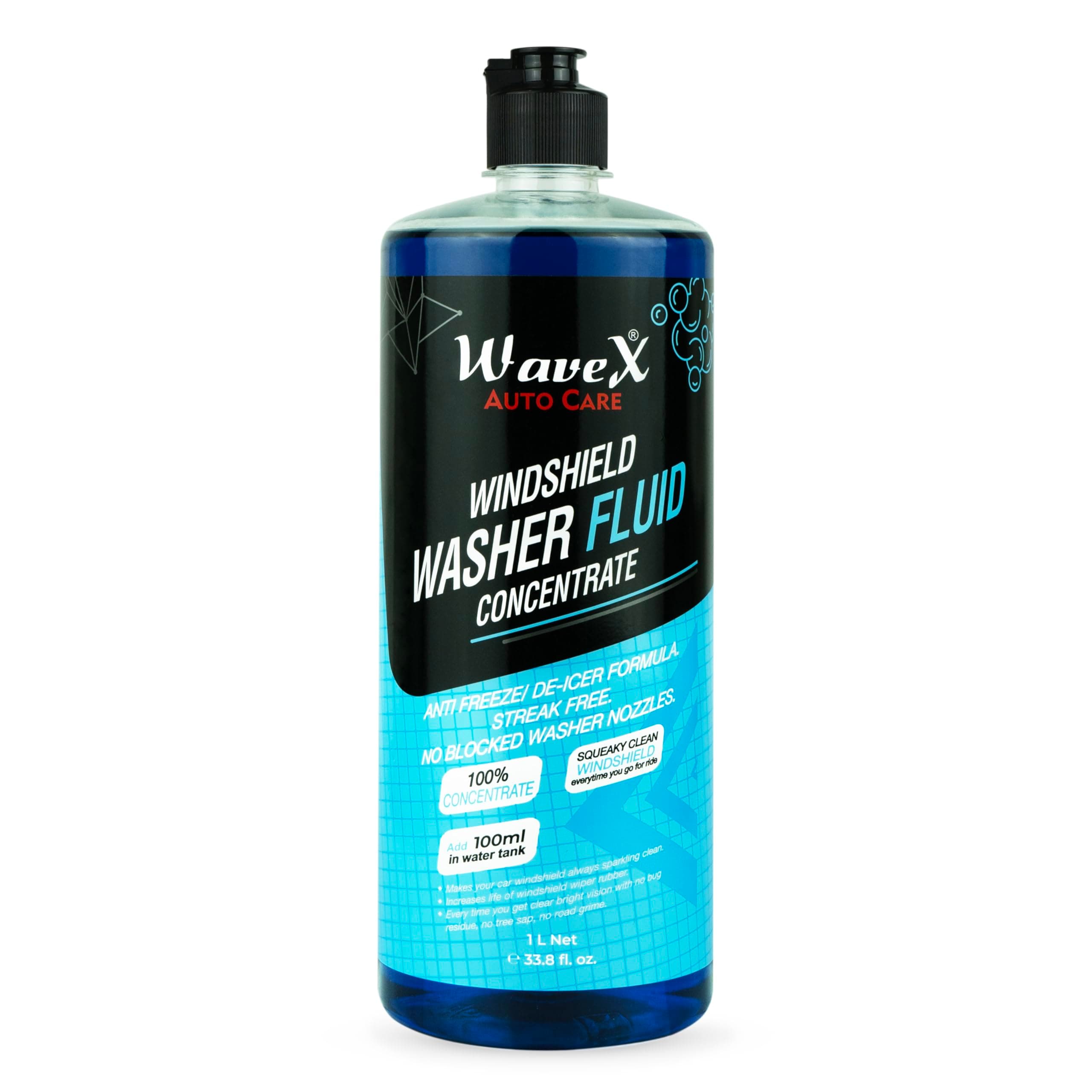 Wavex Windshield Washer Fluid for Car 1000ml | Car Windshield Cleaner Add 20ml in Windshield Tank | Streak-Free, Crystal Clear Finish with Car Wiper Liquid