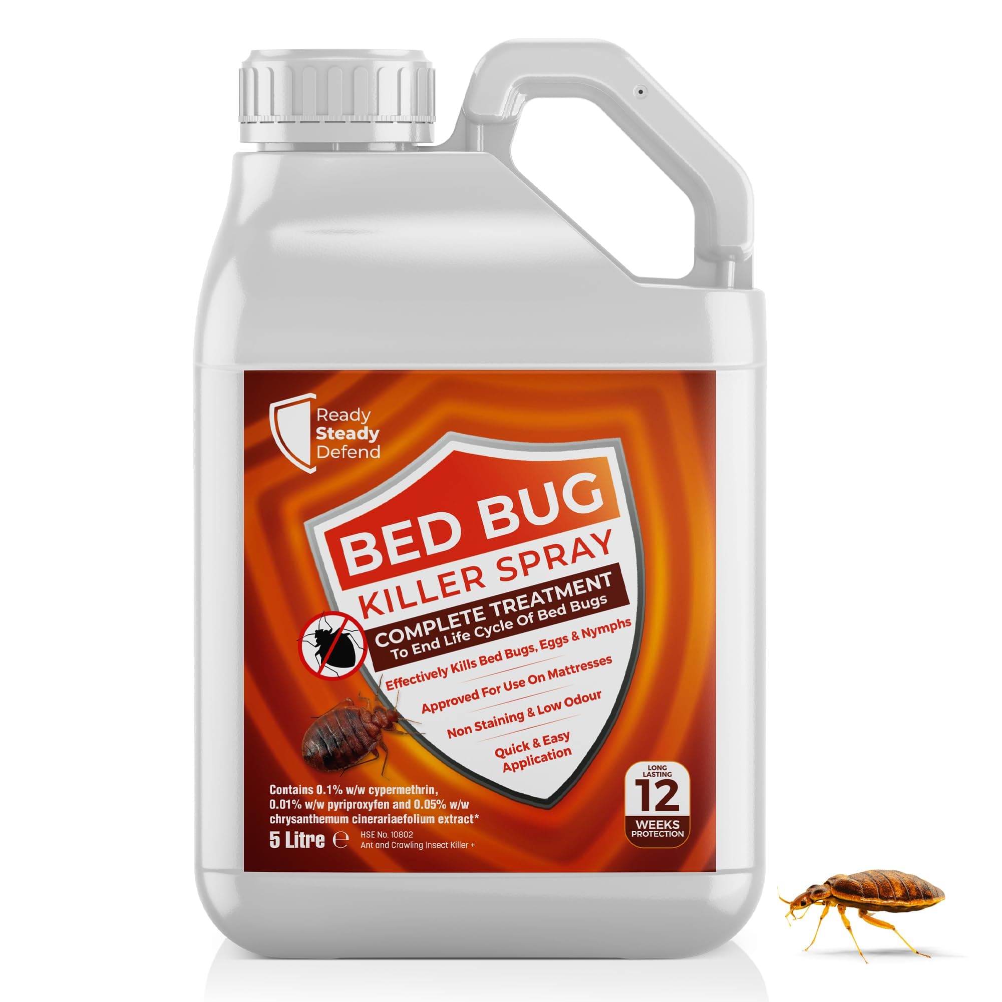 Bed Bug Killer Spray | 5 Litre | Complete Treatment to End Life Cycle of Bed Bugs, Eggs, Nymphs | Safe to Use On Mattresses, Bedding & Carpets | Non Staining & Low Odour | Quick & Easy Application