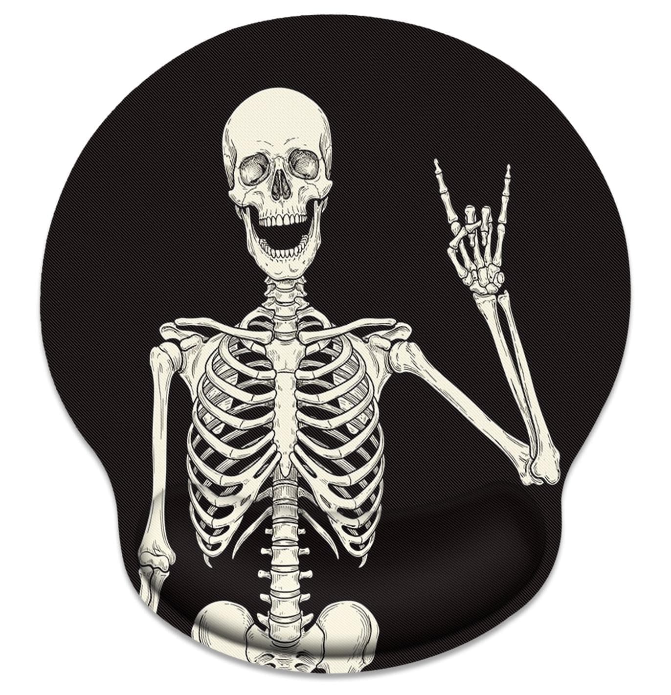 Britimes Ergonomic Mouse Pad with Wrist Support Black Human Skeleton Skull Non-Slip Rubber Base Mousepad for Home Office Gaming Working Computers Laptop Easy Typing & Pain Relief