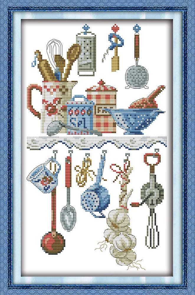 Awesocrafts Cross Stitch Kits, Kitchenware Abstract Easy Patterns Cross Stitching Embroidery Kit Supplies, Stamped or Counted (Counted)
