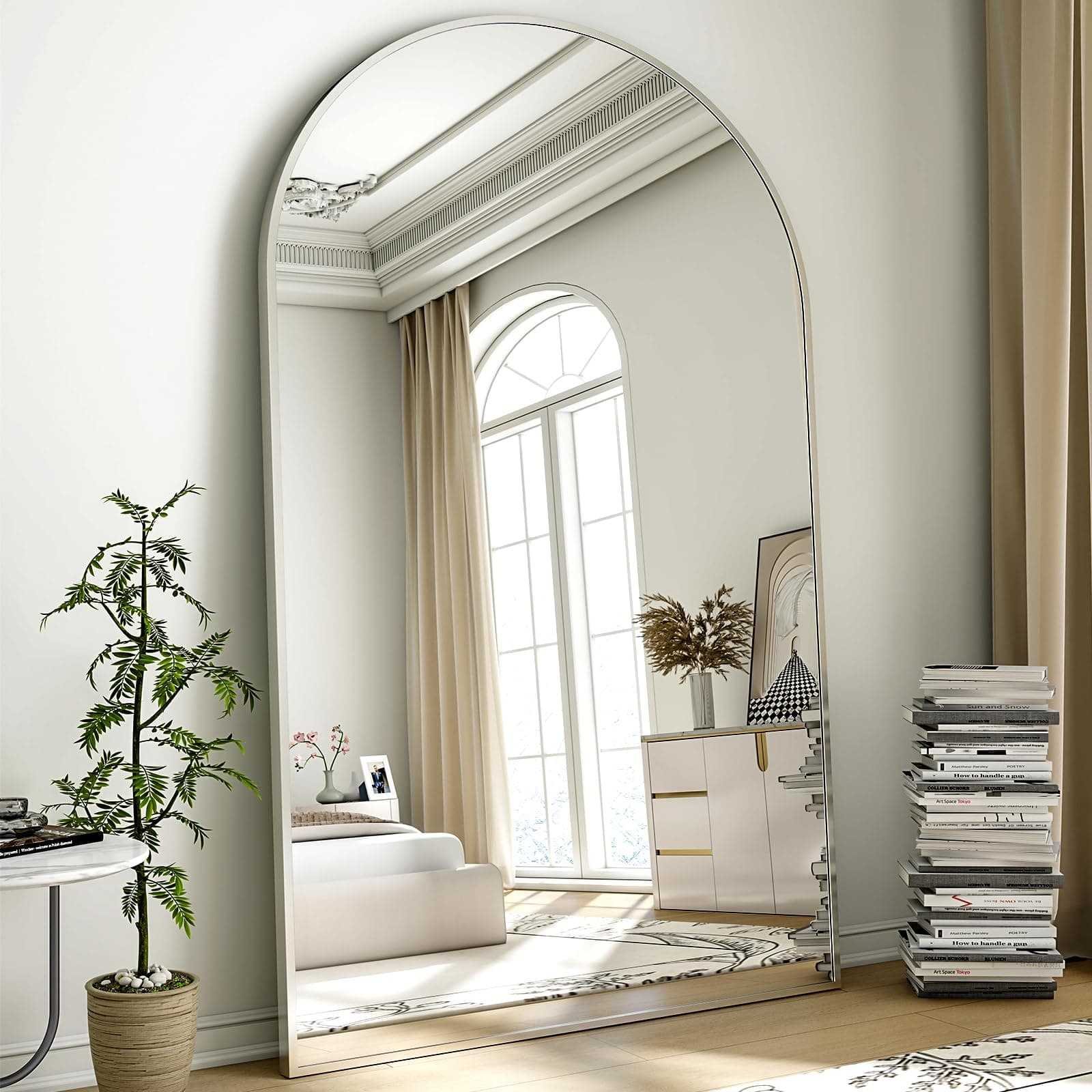 Easly 41"x81" Extra Large Arched Full Length Mirror - Leaning Mirror Arch Wall-Mounted Mirrors - Aluminum Alloy Frame Modern Simple Home Decor - for Living Room Bedroom Cloakroom