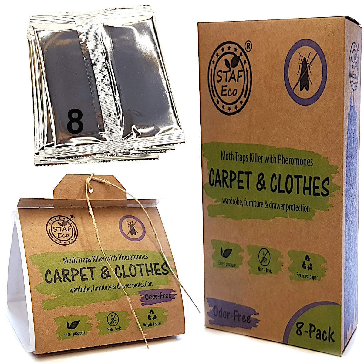 STAFECO Moth Killer Trap Clothes and Carpet Pheromone Traps Control Wardrobe (8 Pack)