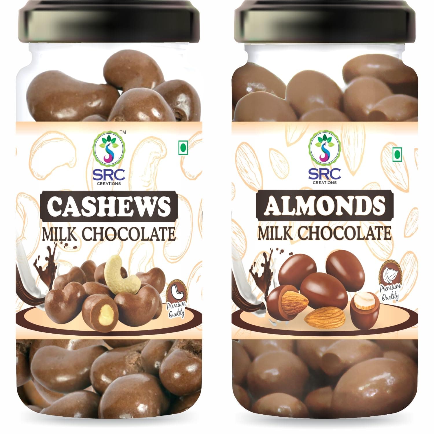 Milk Chocolate covered Cashew Nuts 100 gm + Almonds Kernels 100 gm | Rich milk chocolates