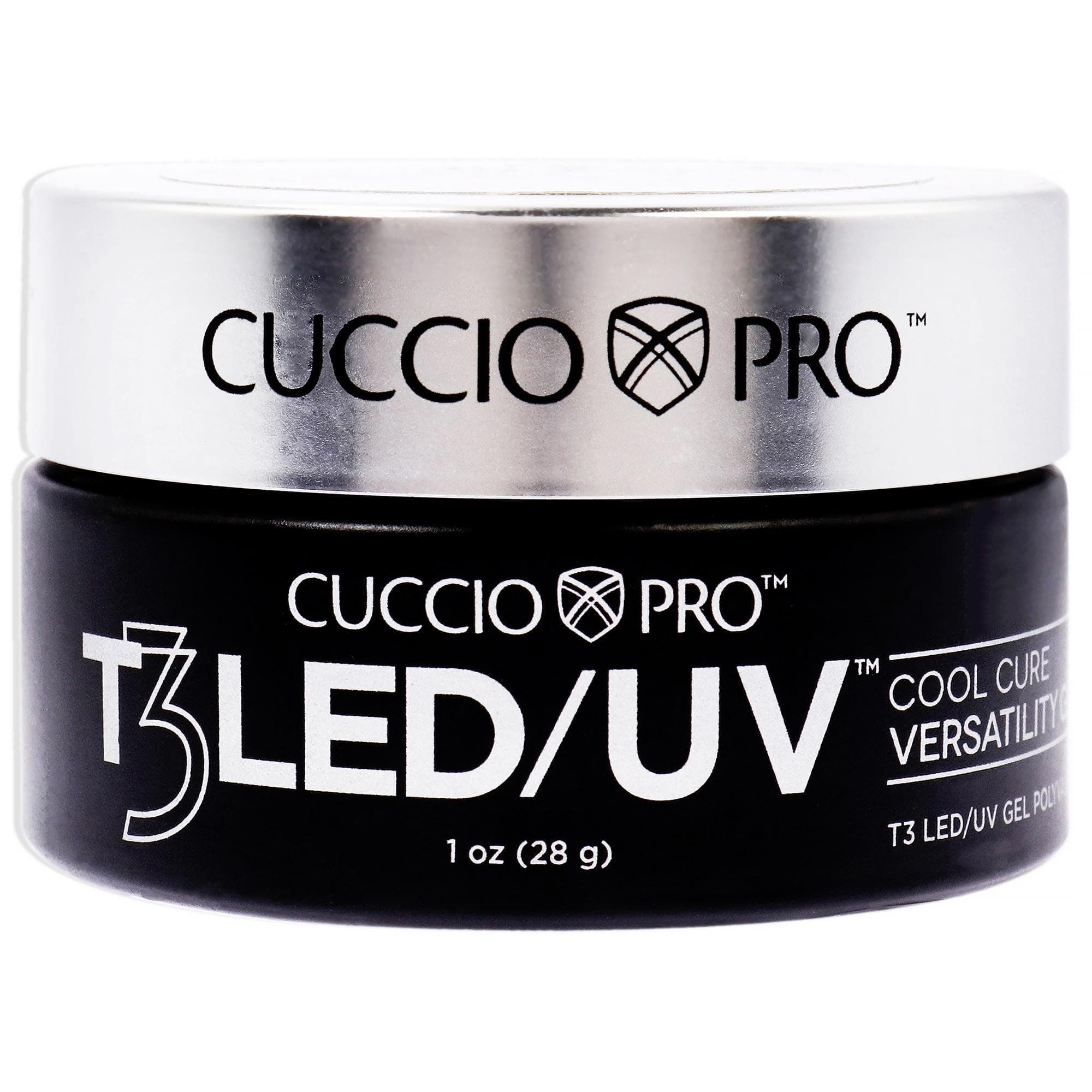Cuccio Pro T3 LED/UV Cool Cure Versatility Gel - Self-Levelling - Incredibly Flexible - Strong Adhesion - High Shine Finish - Fast Application - Quick Cure - Platinum - 1 Oz Nail Gel