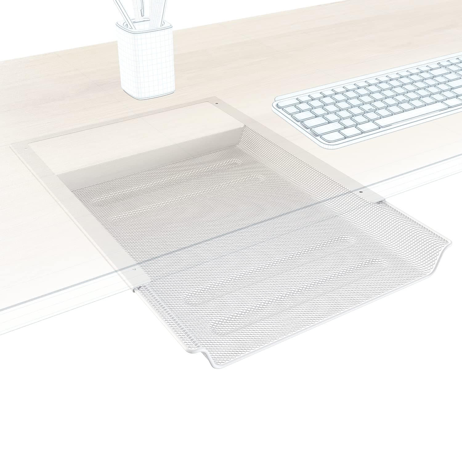 KD Essentials – under-desk drawer, stores Letter sheets and office supplies hidden away under the desk, sliding organiser/storage drawer unit for the business and home office – metal, white