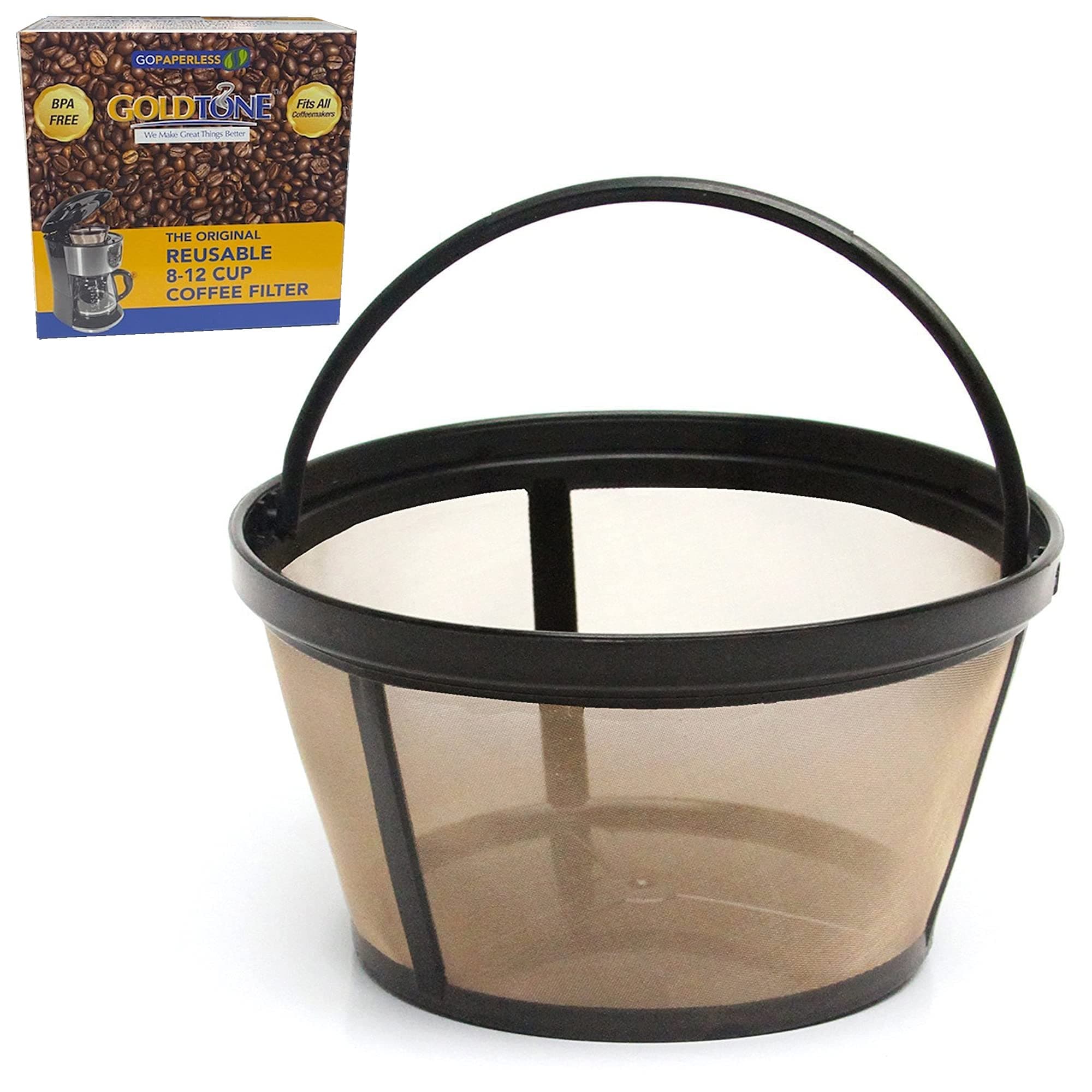 GOLDTONE Reusable 8-12 Cup Basket Coffee Filter fits Kitchen Aid Makers and Brewers, Replaces your Paper Coffee Filters, BPA-Free