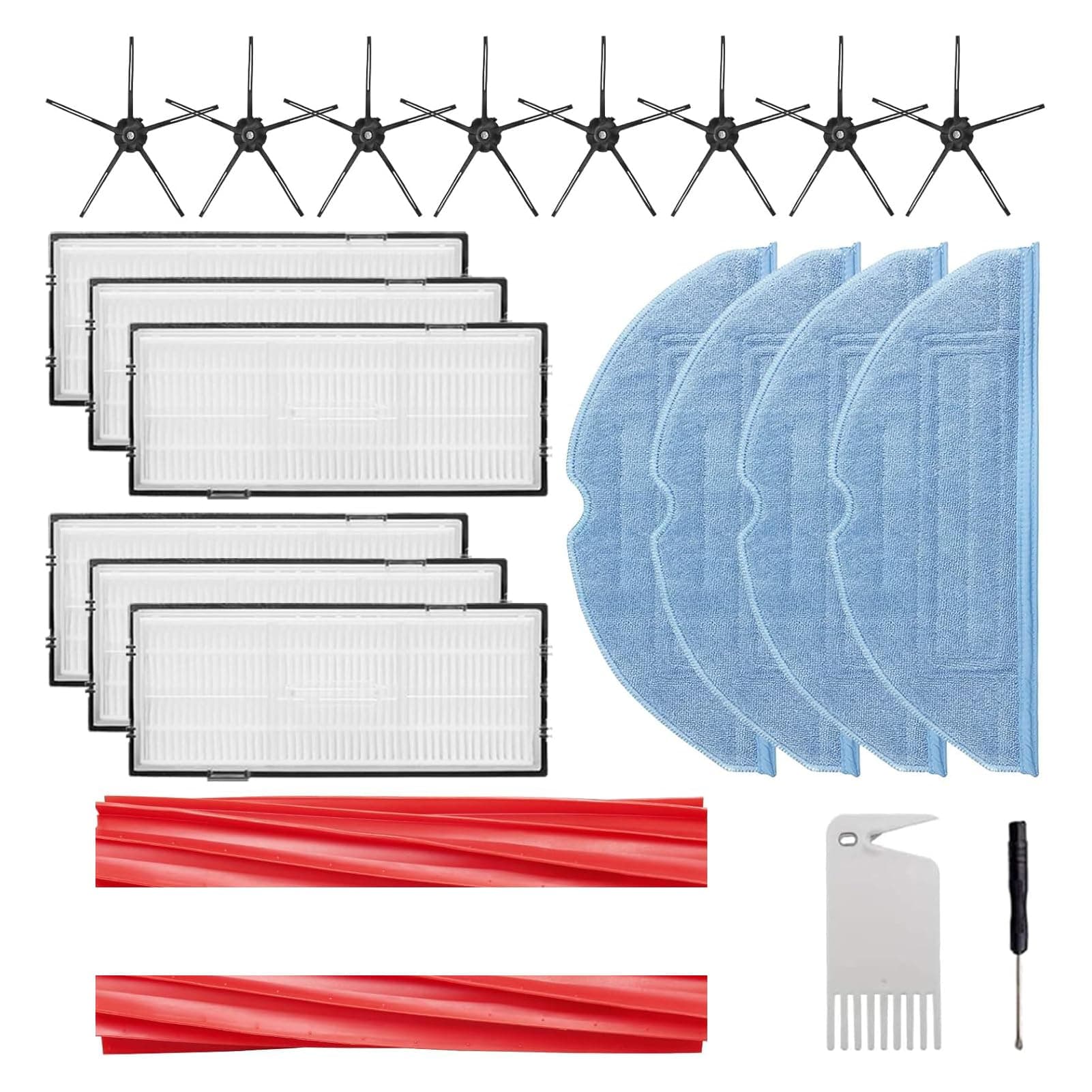 22 PACK S7 Accessories Kit Compatible with Roborock S7, S7+, S7 MaxV, S7 MaxV Plus, 2 Main Brush, 4 Mop Cloth, 6 Filter, 8 Side Brush