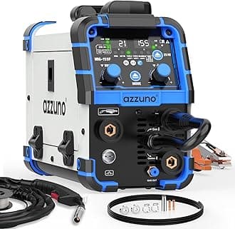 AZZUNO MIG Welder Machine 110V/220V, 155Amp 5-in-1 Gas MIG/Aluminum MIG/Gasless Flux MIG/Lift TIG/Stick Welding Machine, Upgraded Wire Feed Welder