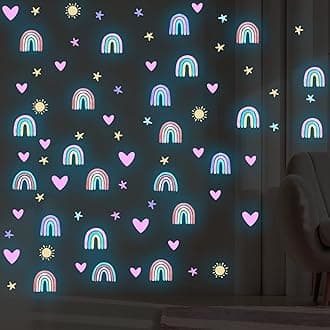 Epakh Rainbow Wall Decor Stickers Small Rainbow Decal Watercolor Heart Star Sun Wall Stickers Decor for Girls Boys Baby Bedroom Nursery(Luminous Blue)