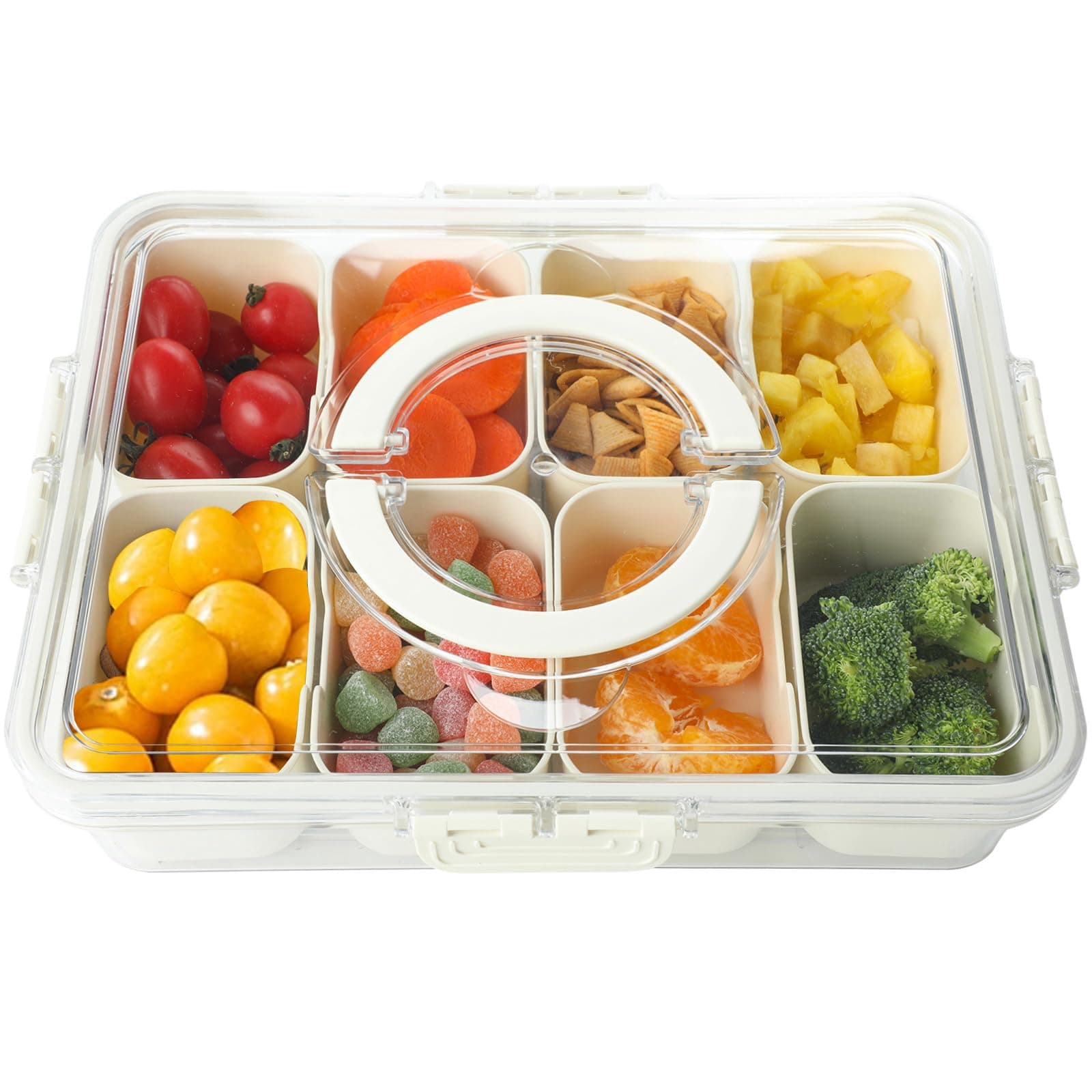 Divided Serving Tray With Lid, 8 Compartments Snack Tray, Spice Container, Food Organizer for Candy, Fruit, Nut, Suitable for Party, Picnic