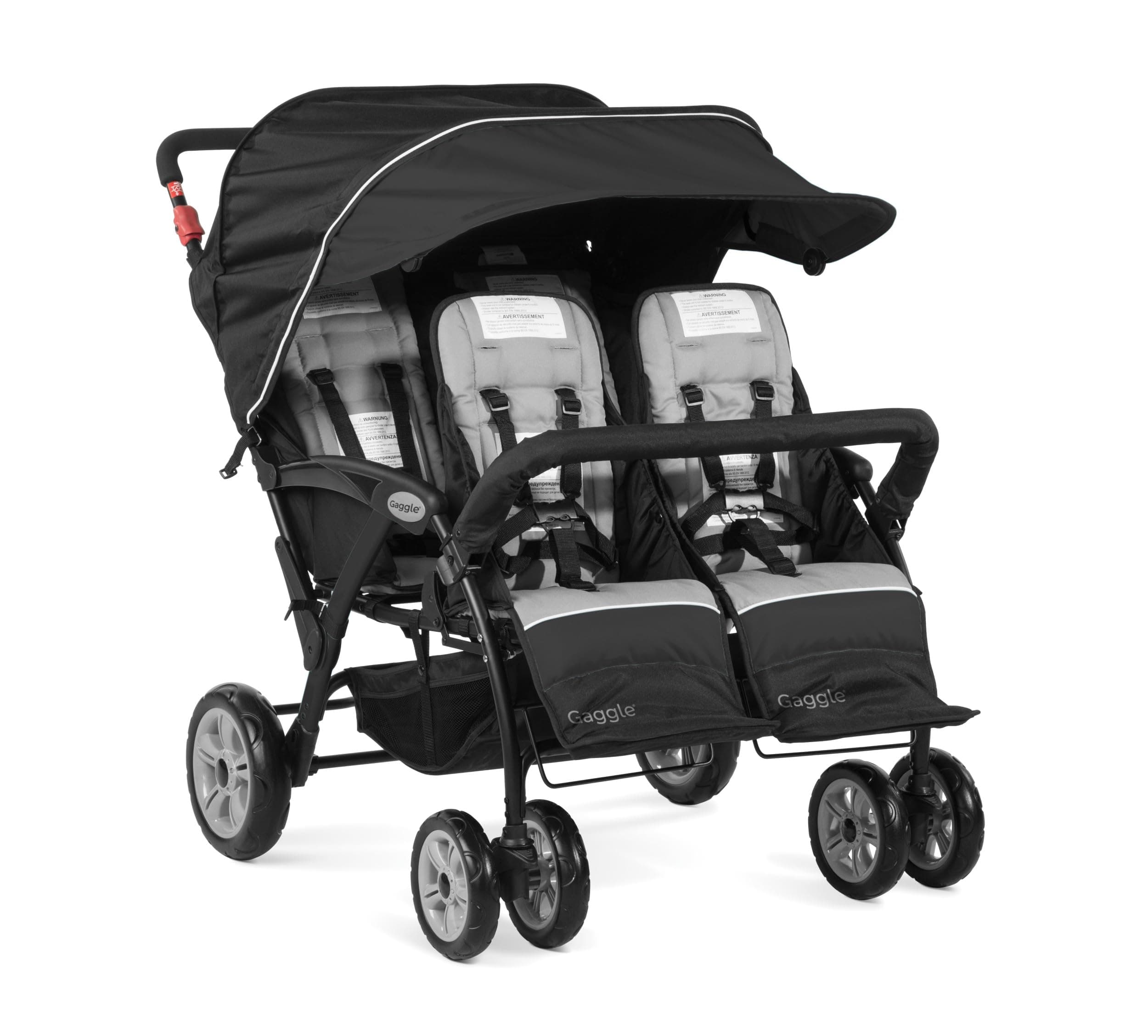 by Foundations Compass Quad Stroller - 4 Seat Stroller Wagon for Daycare & Preschool | Foldable, Sun Canopy, 5-Point Harness, Large Storage - Black