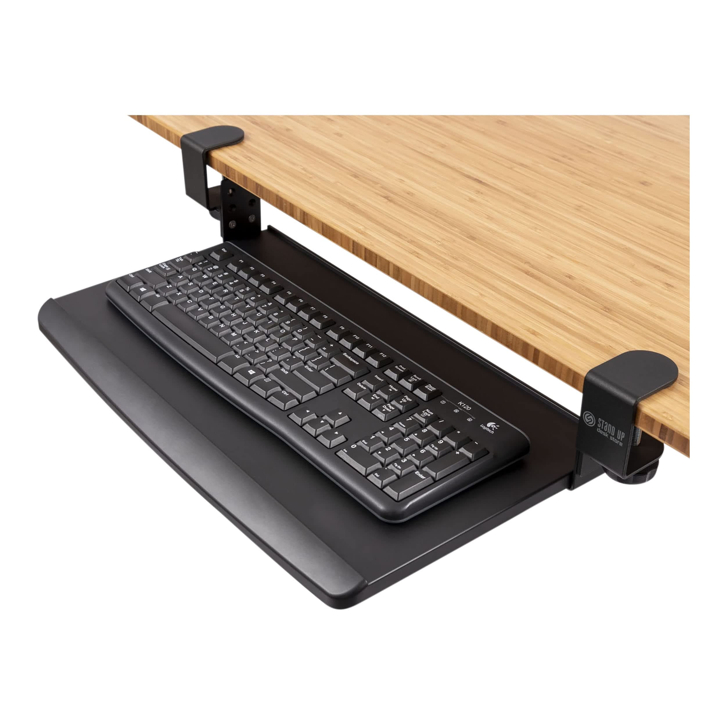 Stand Up Desk Store Compact Clamp-On Retractable Adjustable Height Under Desk Keyboard Tray | for Desks Up to 1.5" (Small, 24.5" Wide)