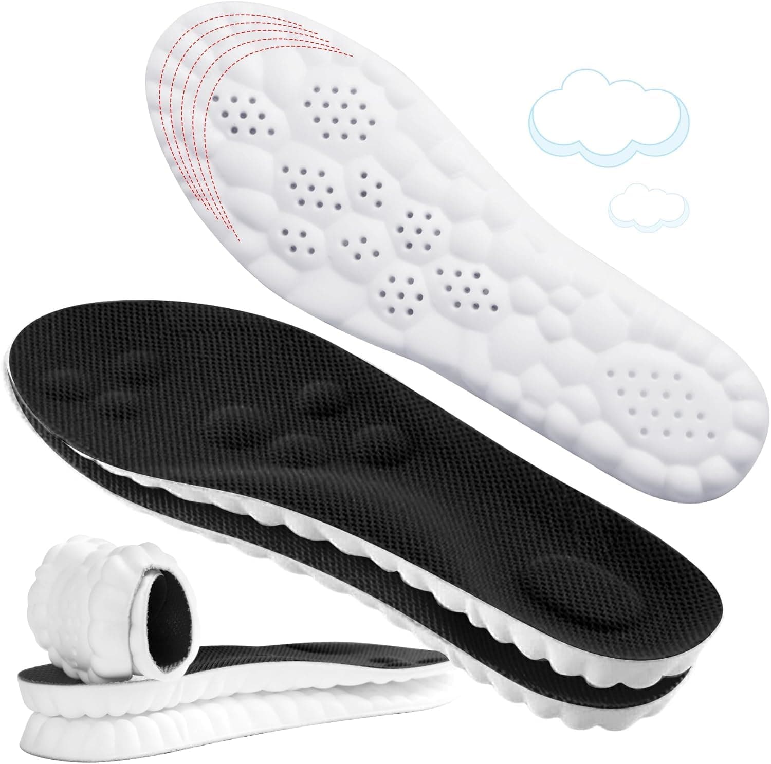 4D Cloud-Like Comfort Soles for Men - Soft Memory Foam Cushioning Insoles - Trim to Fit Steppers Insoles with Arch Support for Foot Pain Relief and Fatigue Reduction(US M 7.5-10.5)