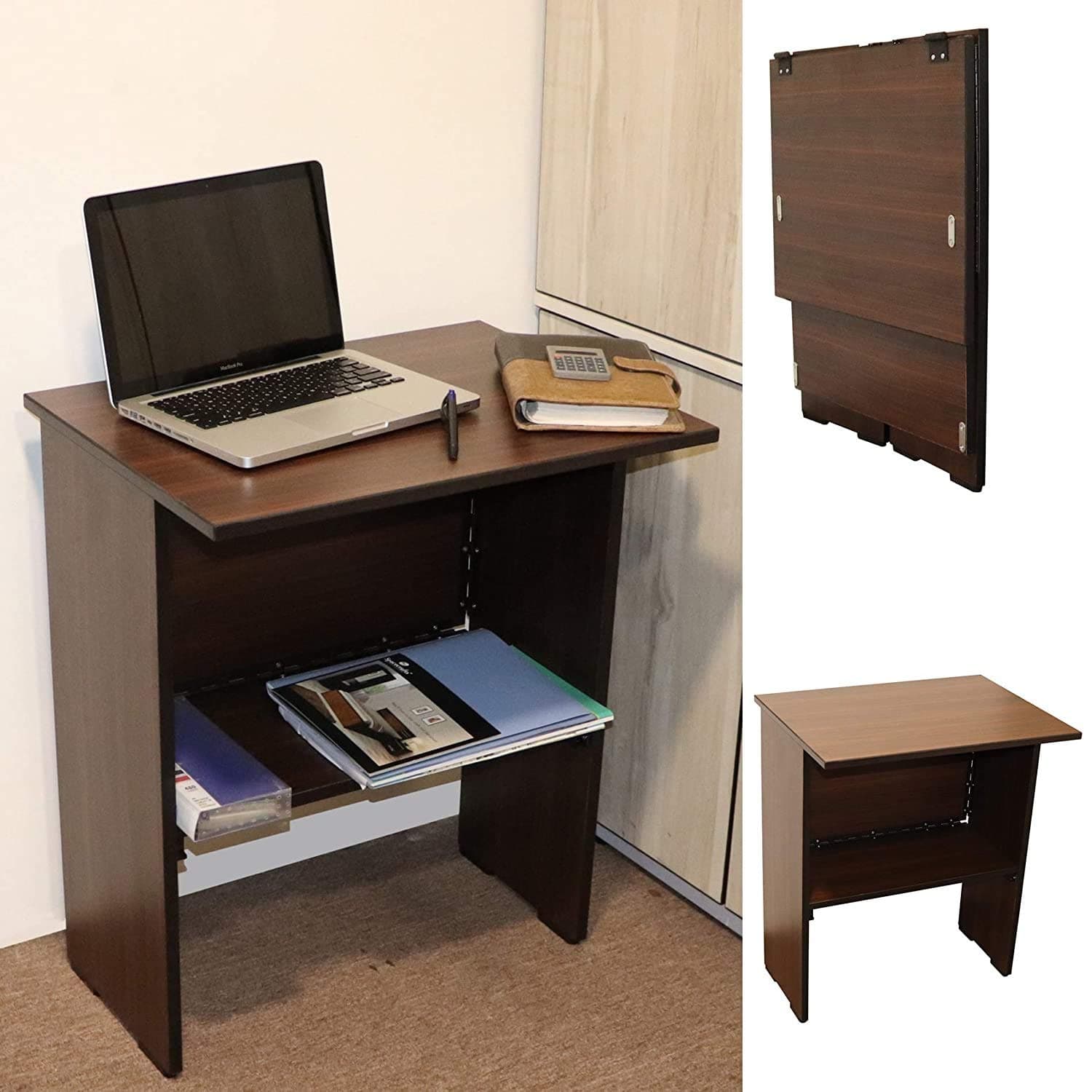 Spacecrafts Wooden Folding Computer Table for Laptop Study Office Desk (Standard, Brown)