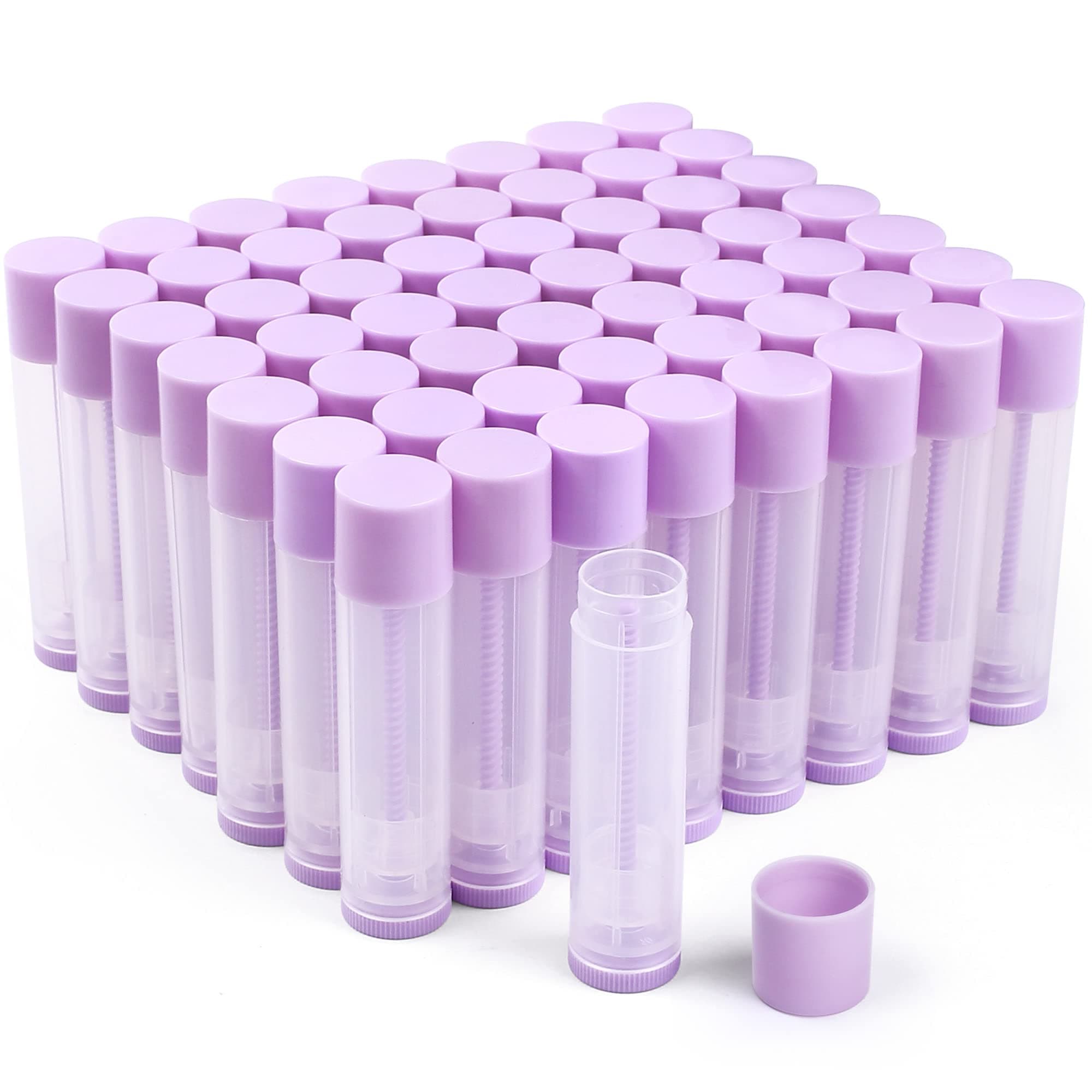 LotFancy Lip Balm Tubes Empty, 60PCS 5.5ml (3/16 Oz), Clear Lip Balm Container Tubes with Purple Caps, BPA Free & Leak Free, Refillable
