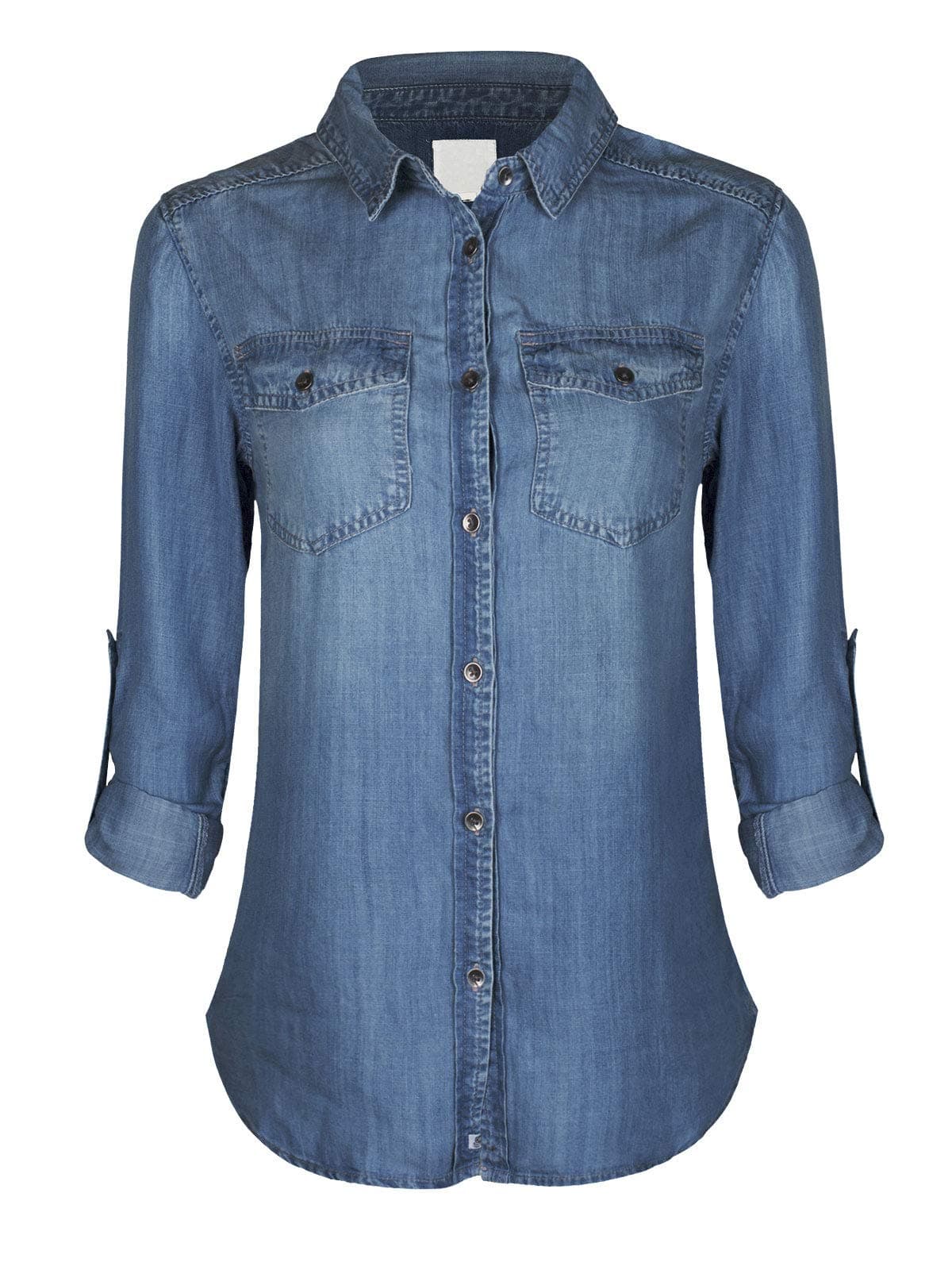 Design by Olivia Women's Classic Long/Roll Up Sleeve Button Down Denim Chambray Shirt