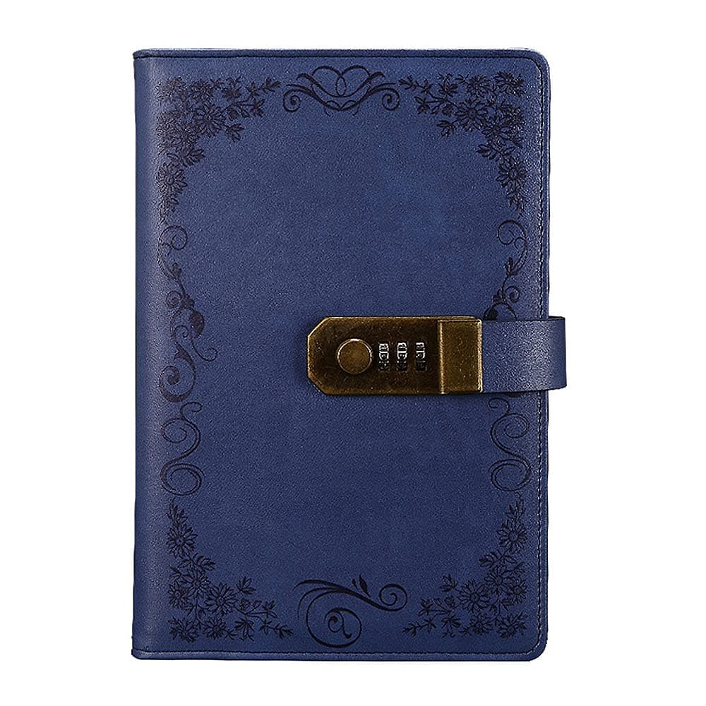 Notebook with Lock, Vintage PU Leather Diary Journal Writing Planner Organizer, Daily Notepad Personal Sketchbook with Combination Lock, Size 219 * 147mm (Blue)