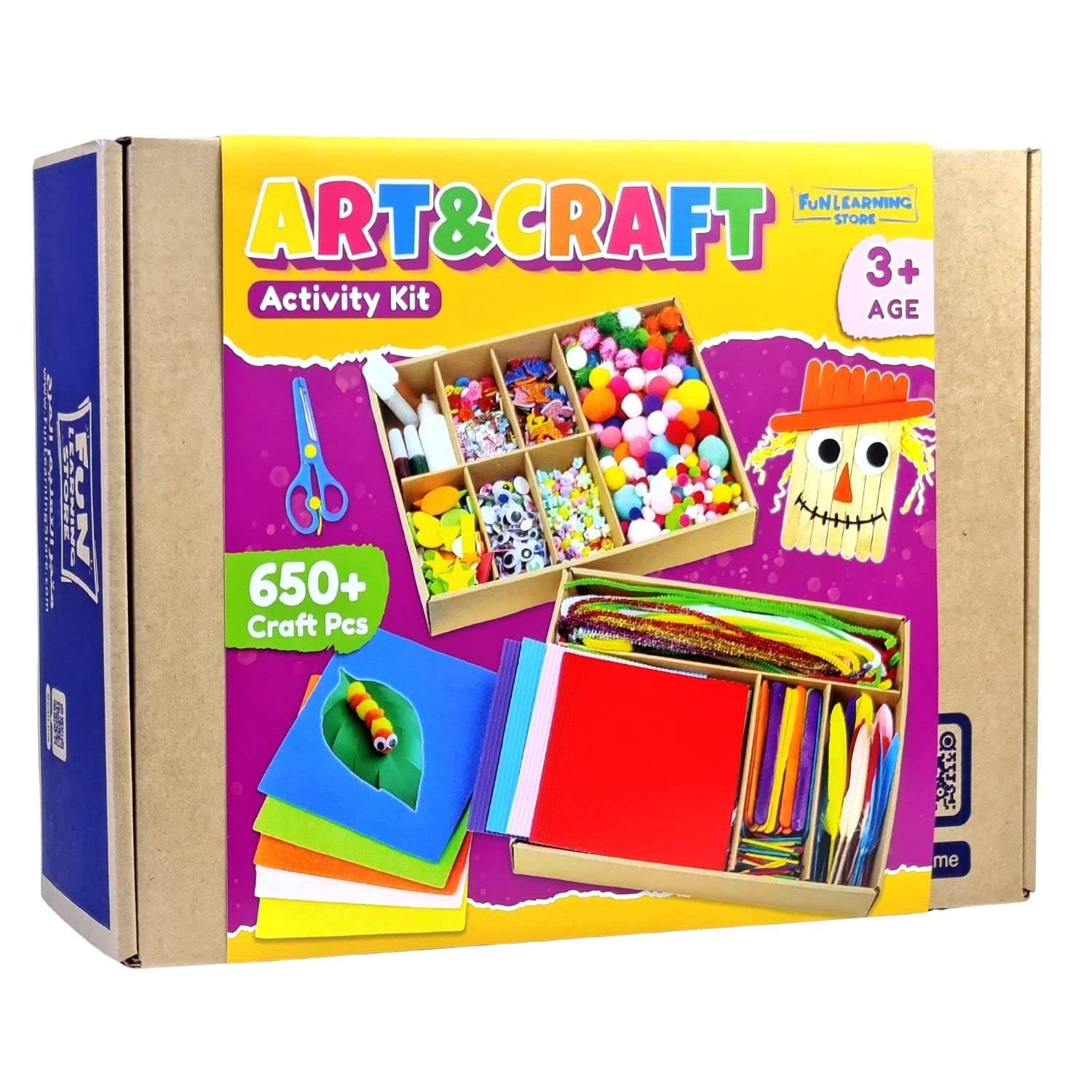 Fun Learning Store | Art and Crafts Activity Box for Kids - Craft Art Supplies Kit for Toddlers Age +3 Years - All in One DIY Crafting Collage Arts Set for Children- +650 Handicraft Pcs
