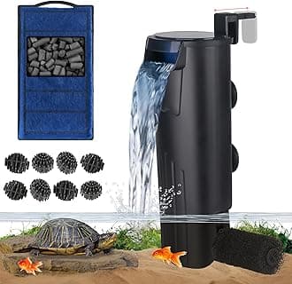Turtle Tank Filter Aquarium Internal Filter for 3 to 20 Gallon Fish Tank, Bio-filtration Low Water Level Small Power Canister Filter, Frog Shrimp Newt Betta Water Clean, Hang On Back Waterfall Quiet