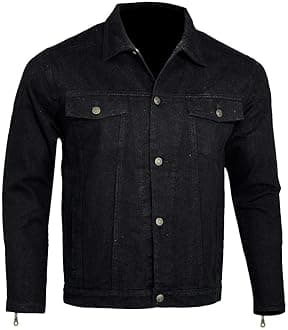 Protective Kevlar Lined Denim Motorcycle Biker Jacket with Removable CE 1621-1 Armour, Black, Size 2XL