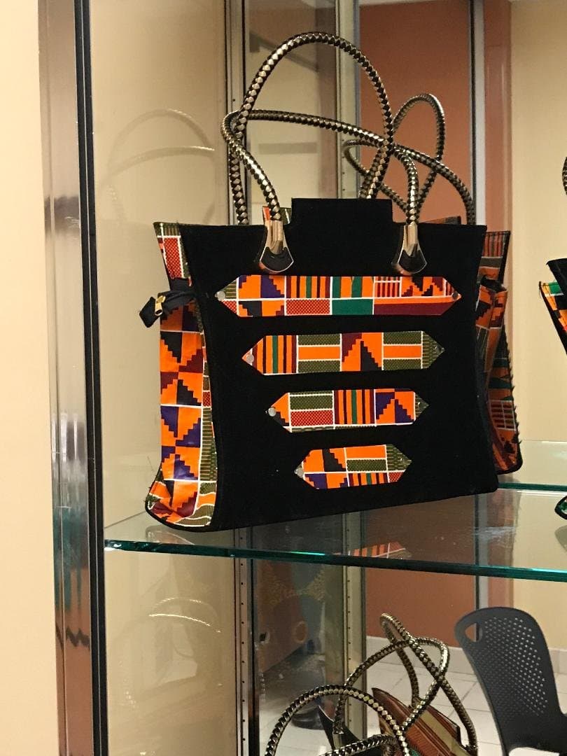 African Kente Multi Coloured Fabric Handbag/With Braided Loop Handle