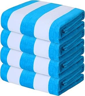 Exclusivo Mezcla 4 Pack Cotton Oversized 35x70 Inches Soft Cabana Stripe Thick Beach Towels, Super Absorbent Travel Bath Pool Towel (Blue)
