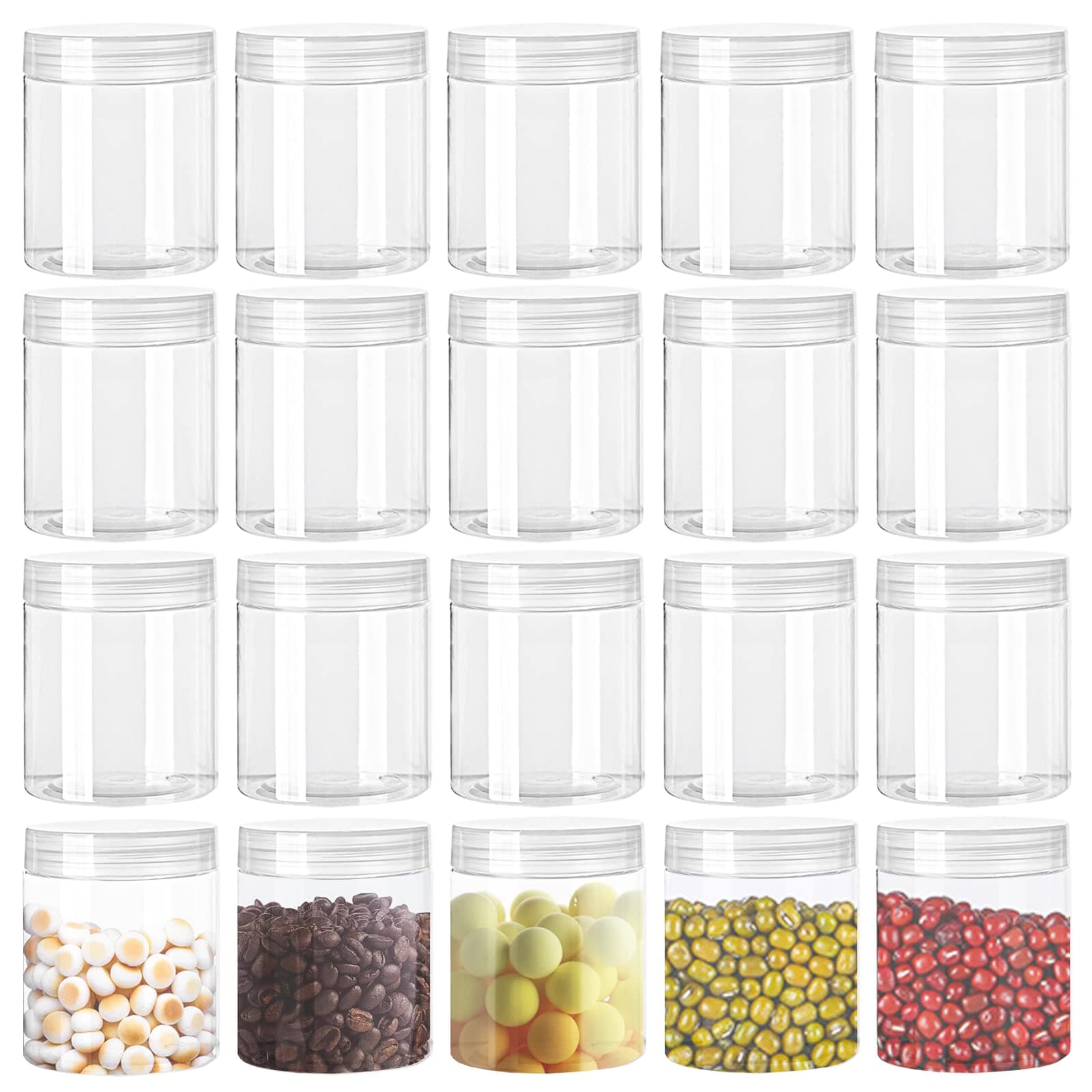 20 Pack 4oz Clear Plastic Jars with Lids,115ml Wide-Mouth Refillable Storage Containers,Empty Round Containers for Candy,Beads,Lotion,Slime Making and Food Storage